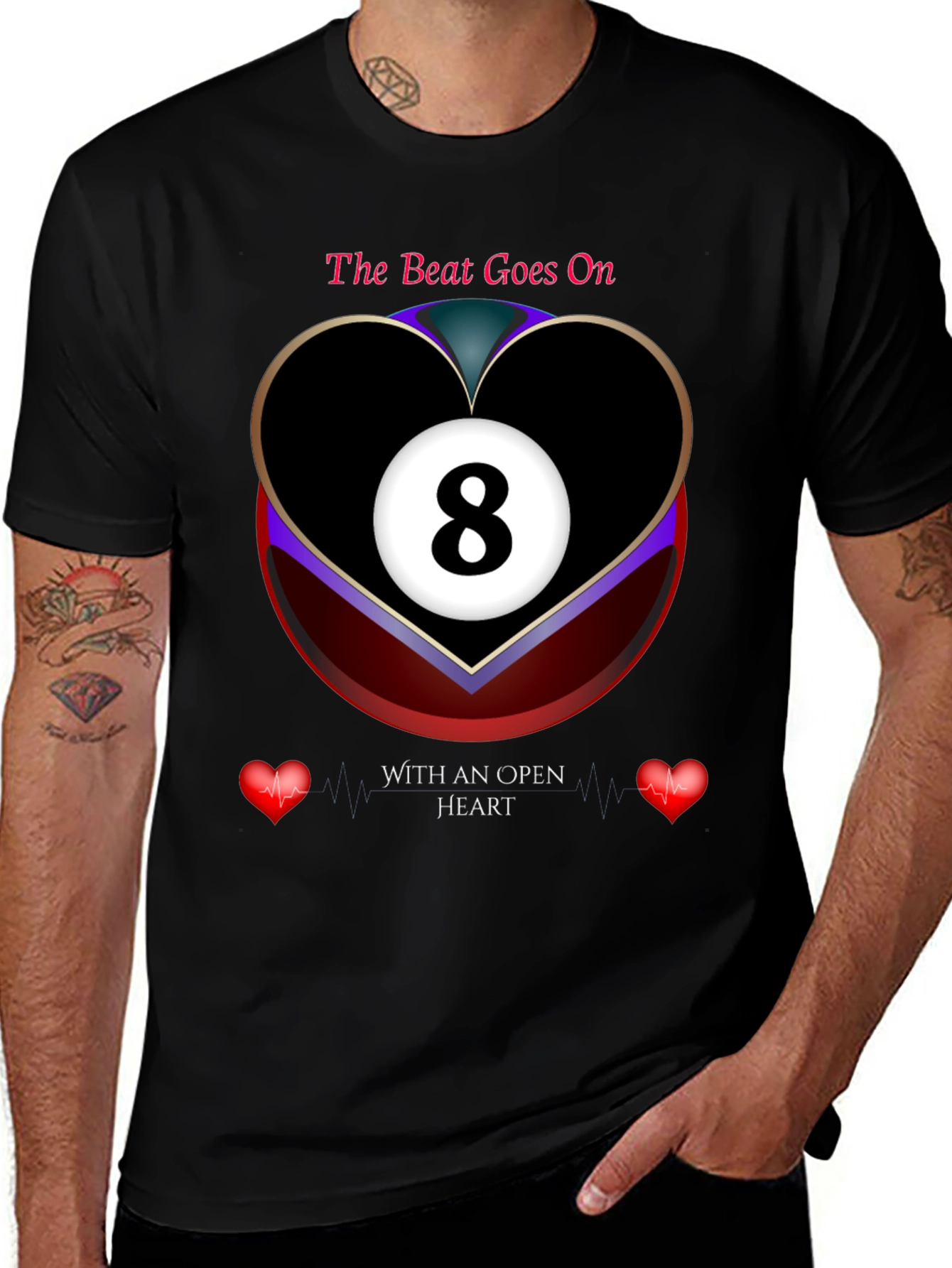 The Beat Goes On 8-Ball Heart Graphic T-Shirt