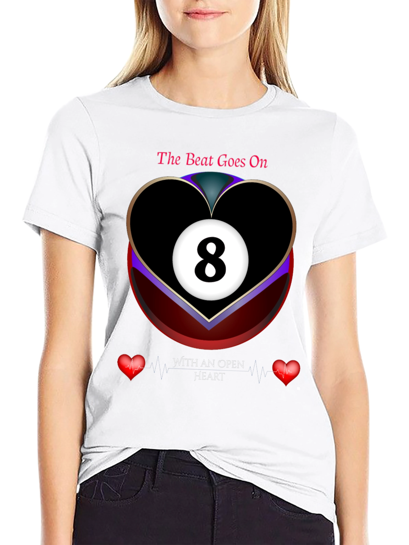 The Beat Goes On 8-Ball Heart Graphic T-Shirt