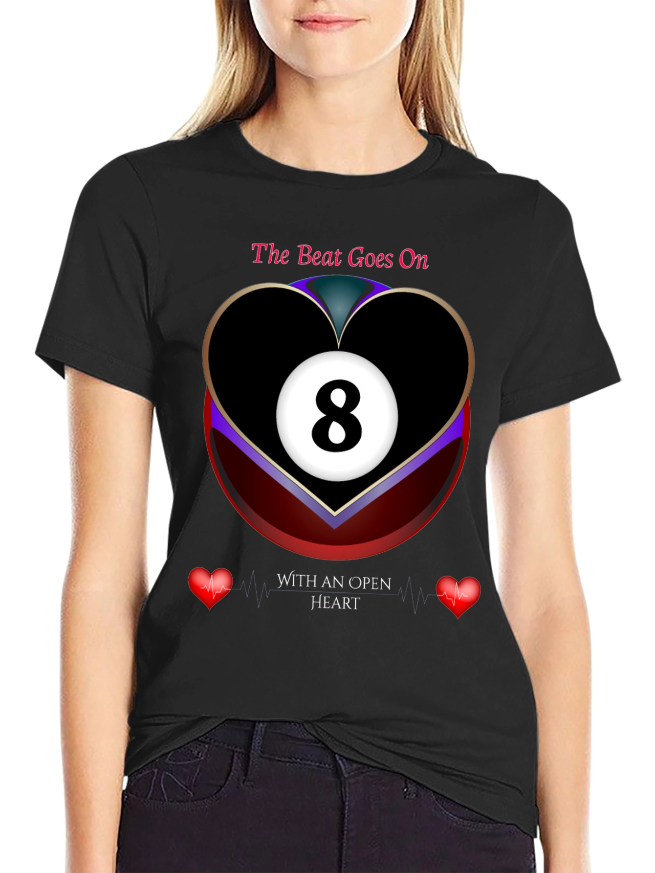 The Beat Goes On 8-Ball Heart Graphic T-Shirt