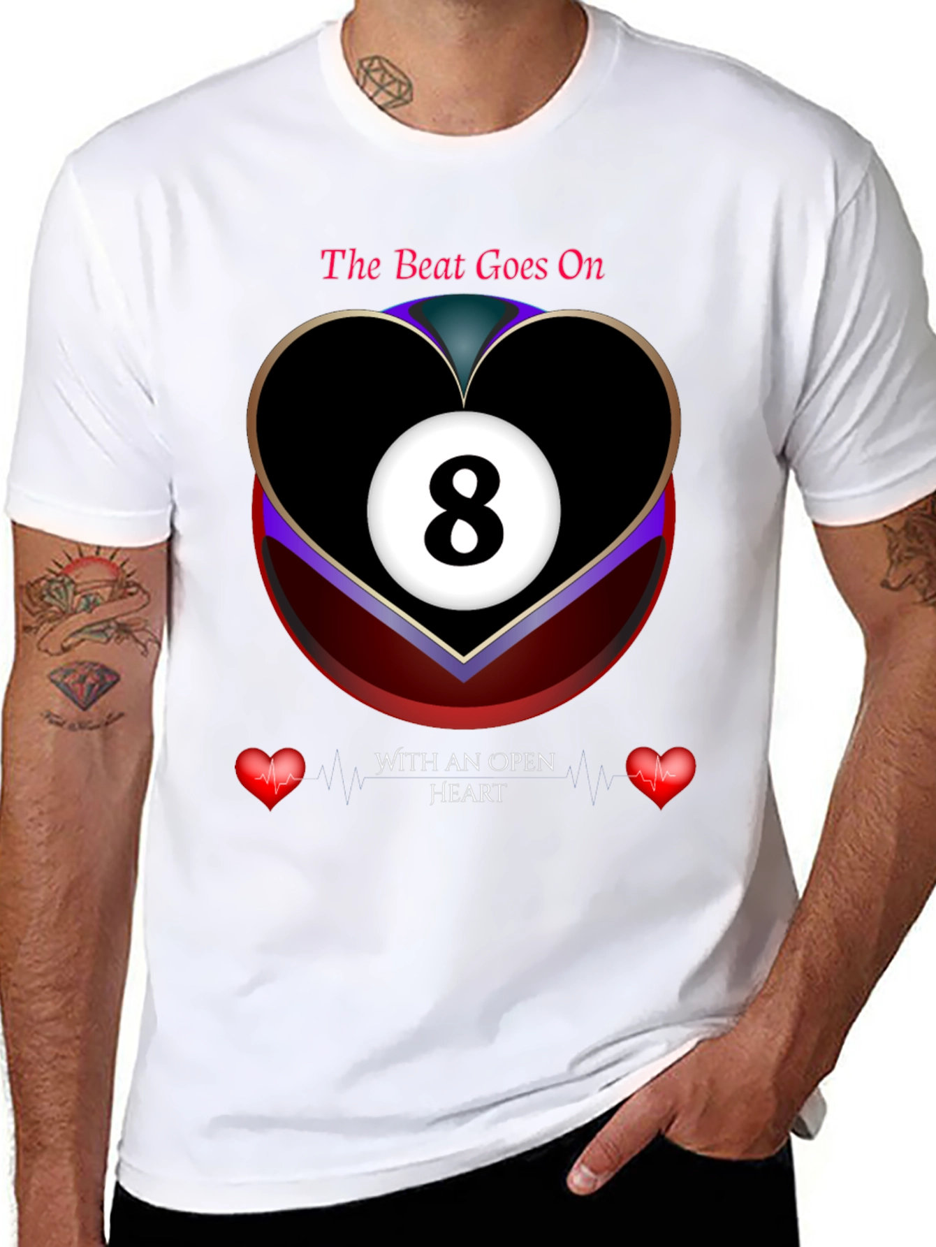 The Beat Goes On 8-Ball Heart Graphic T-Shirt