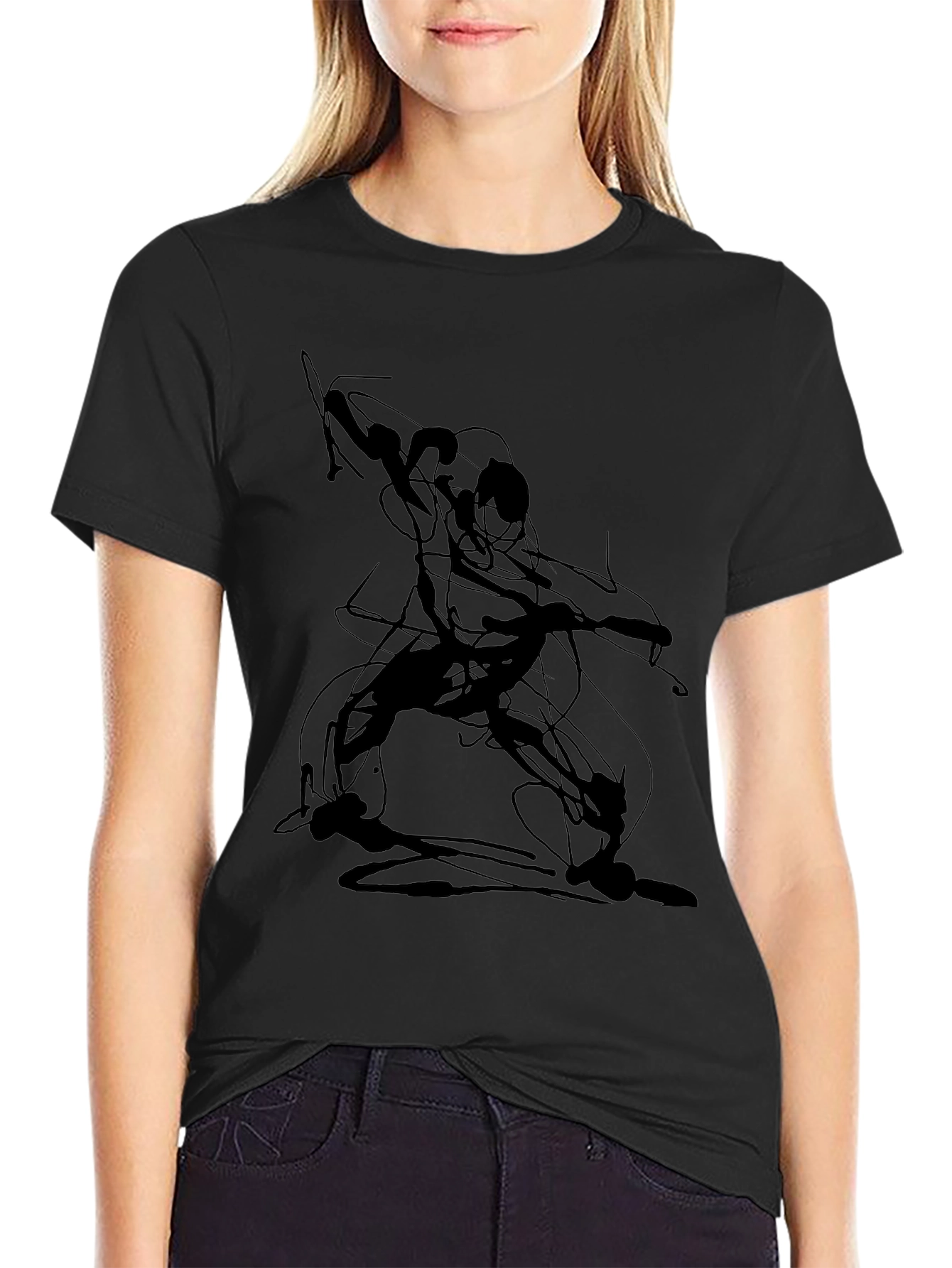 Abstract Line Art Graphic Tee - Black