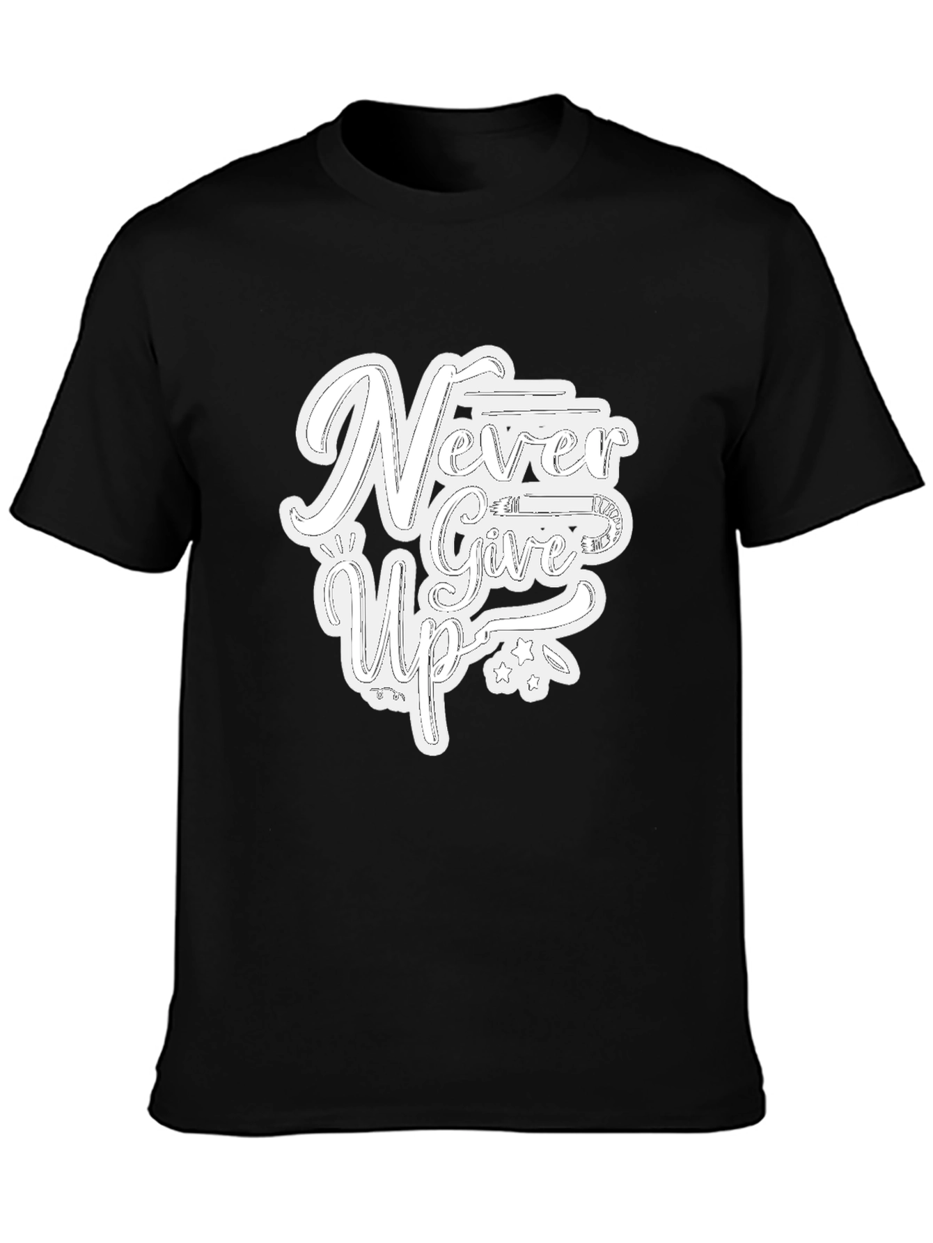 Never Give Up Graphic Print T-Shirt - Black