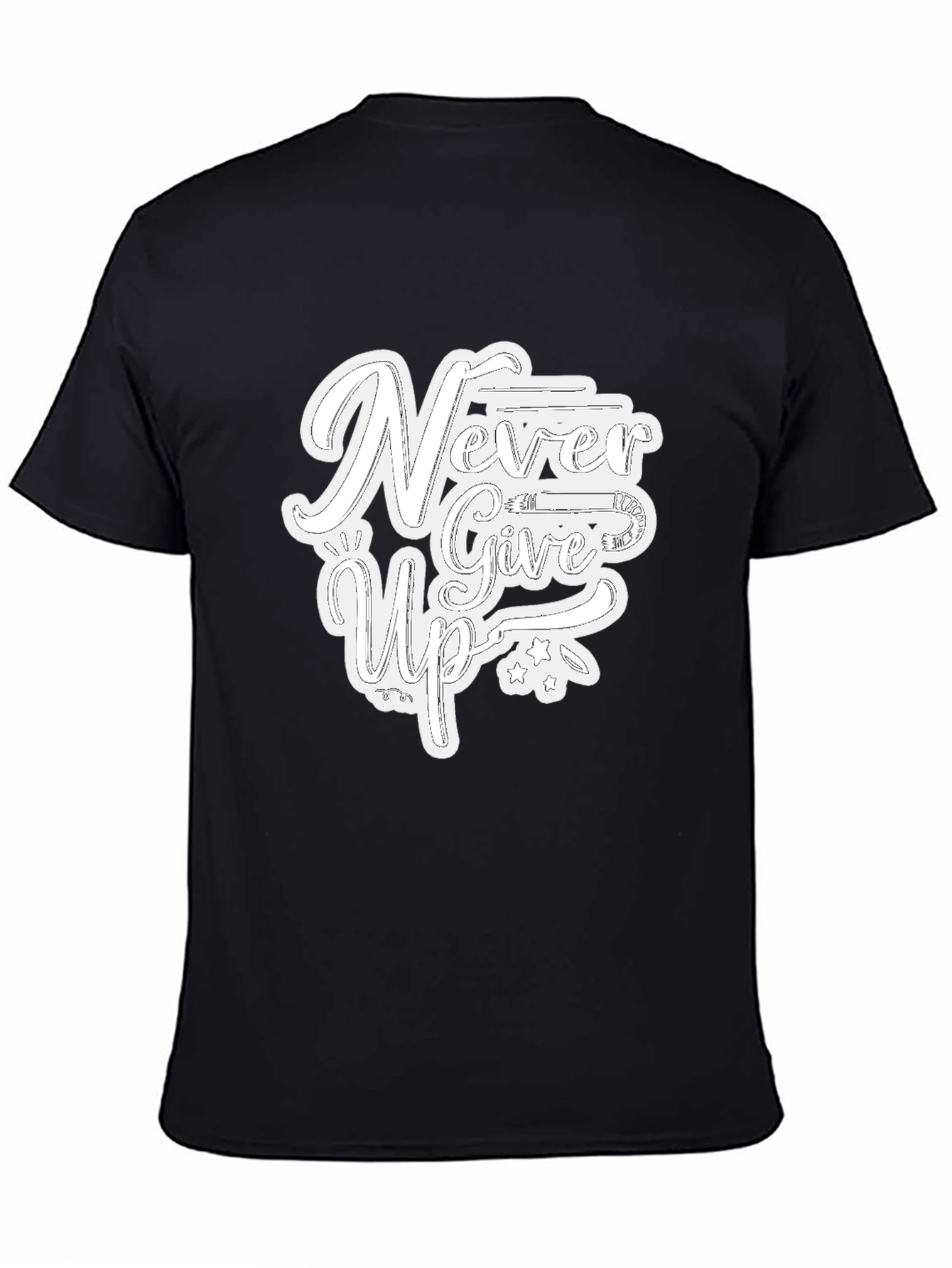 Never Give Up Graphic Print T-Shirt - Black