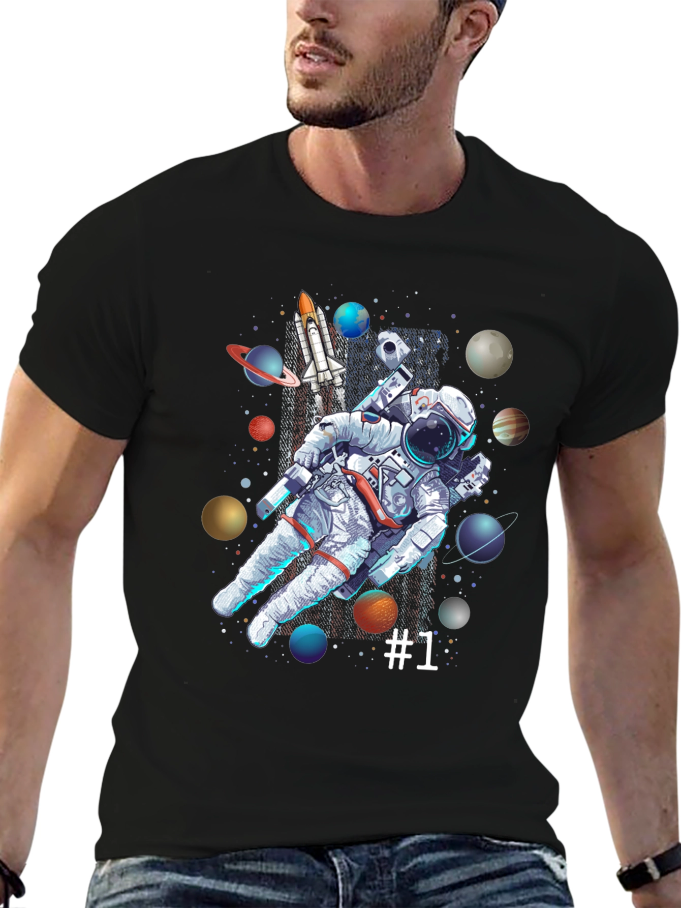 Astronaut in Space Graphic T-Shirt - Black