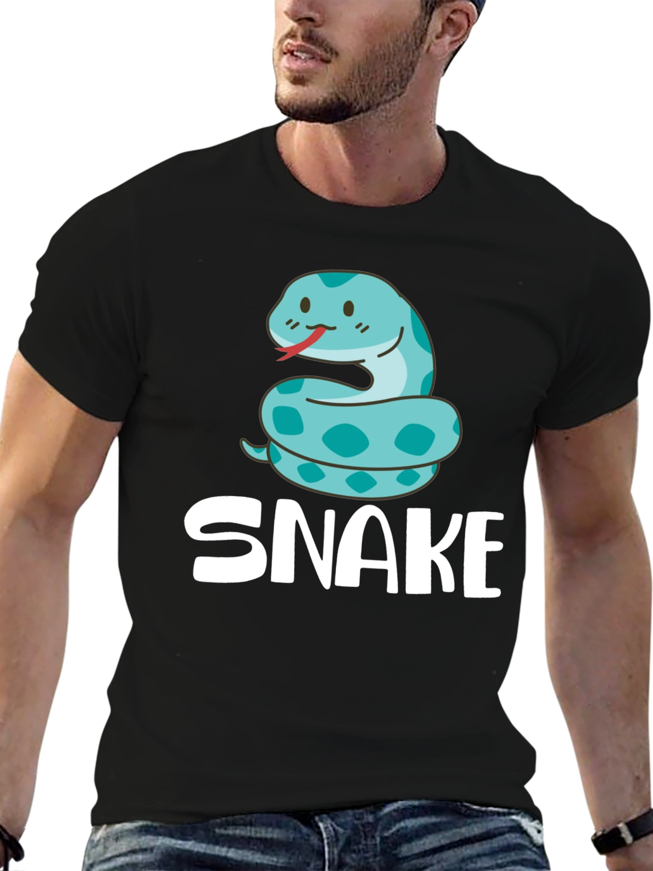 Cute Cartoon Snake T-Shirt - Black