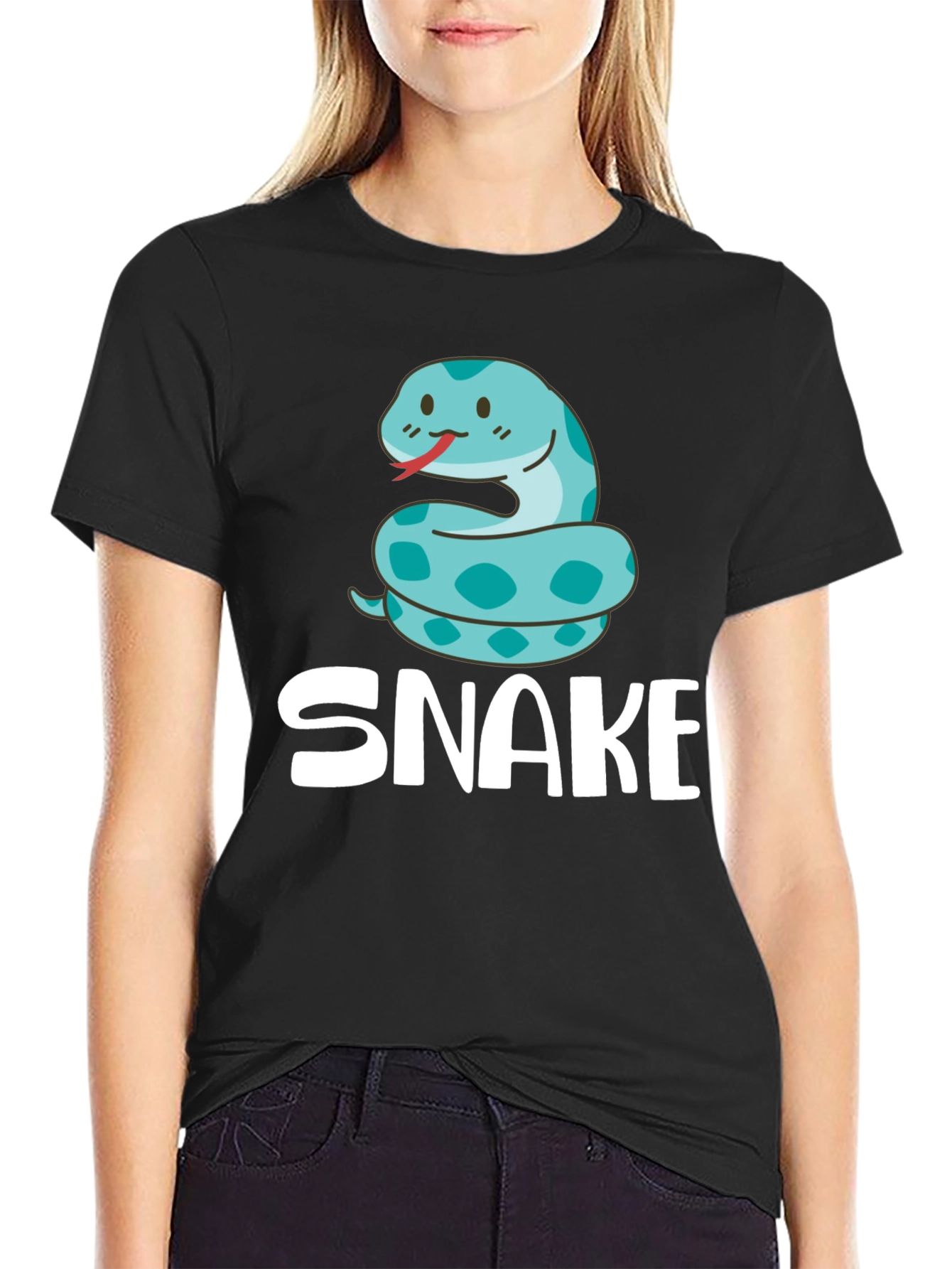 Cute Cartoon Snake T-Shirt - Black
