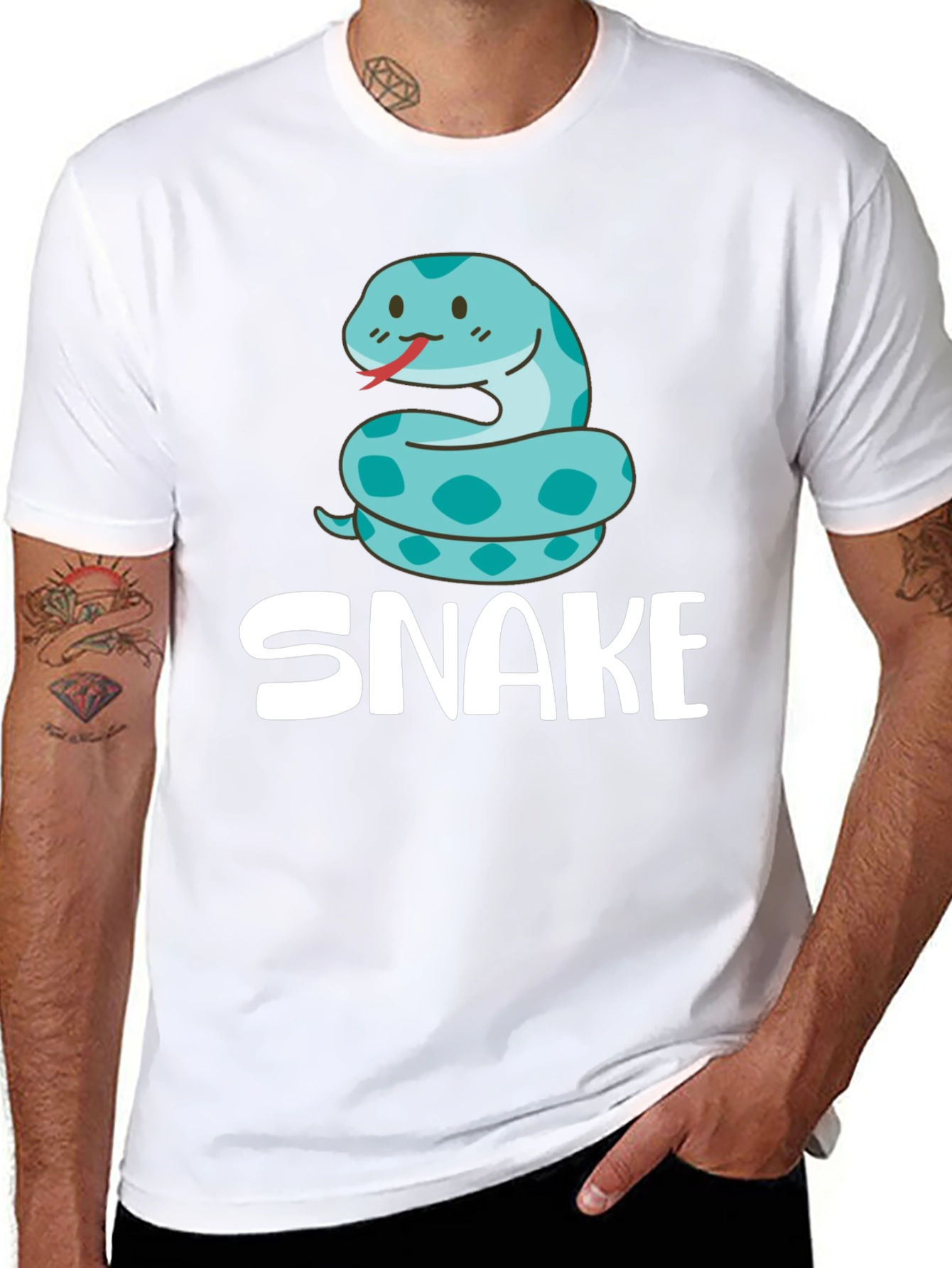 Cute Cartoon Snake T-Shirt - Black