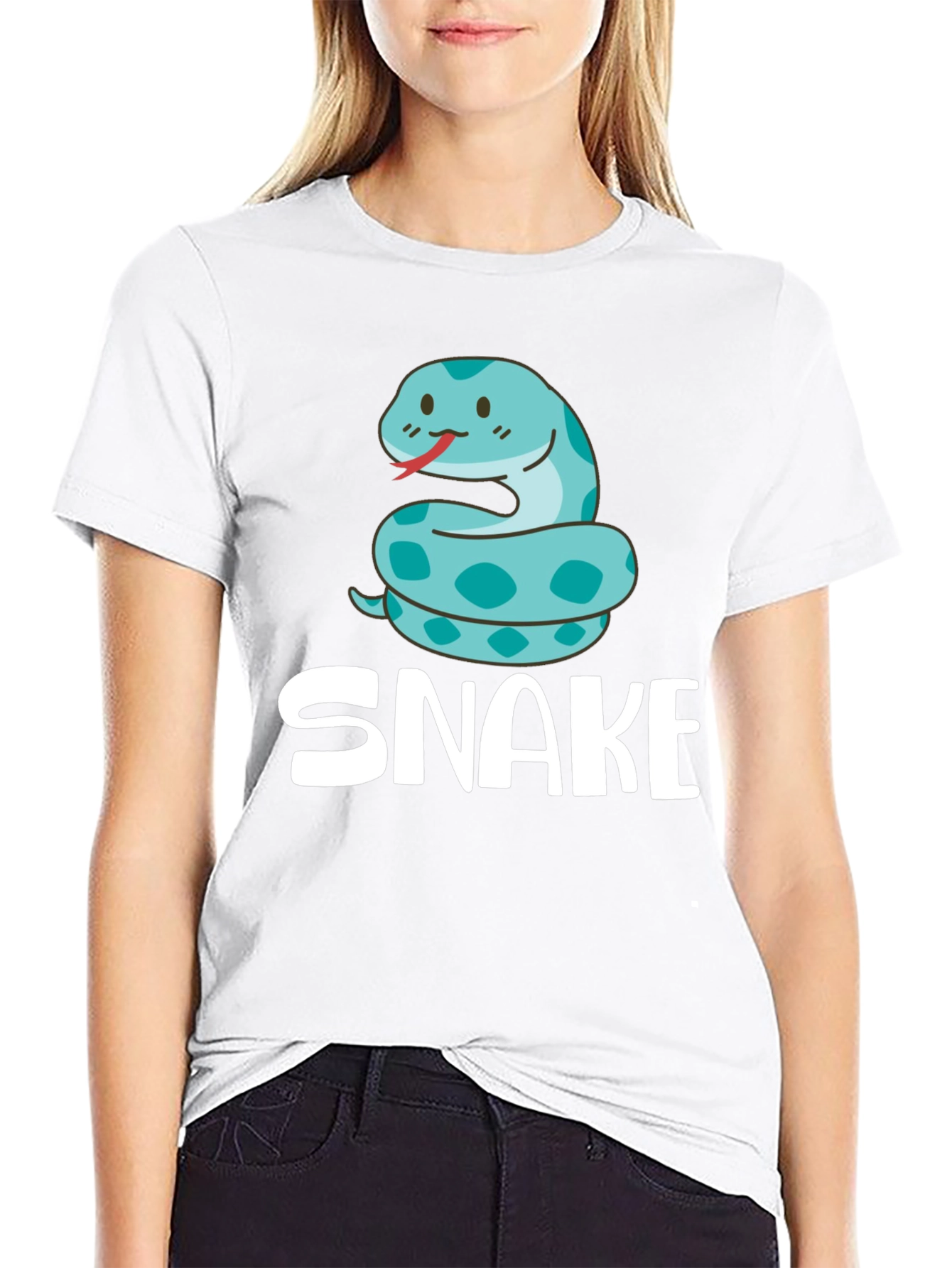 Cute Cartoon Snake T-Shirt - Black
