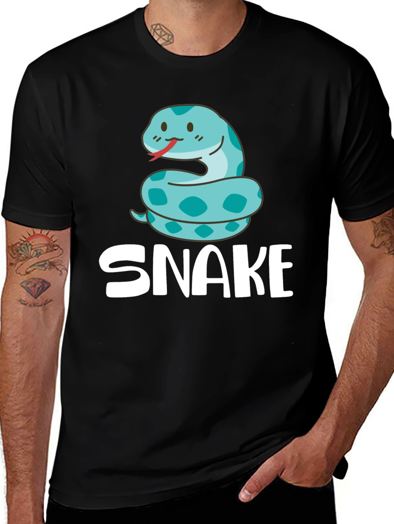 Cute Cartoon Snake T-Shirt - Black