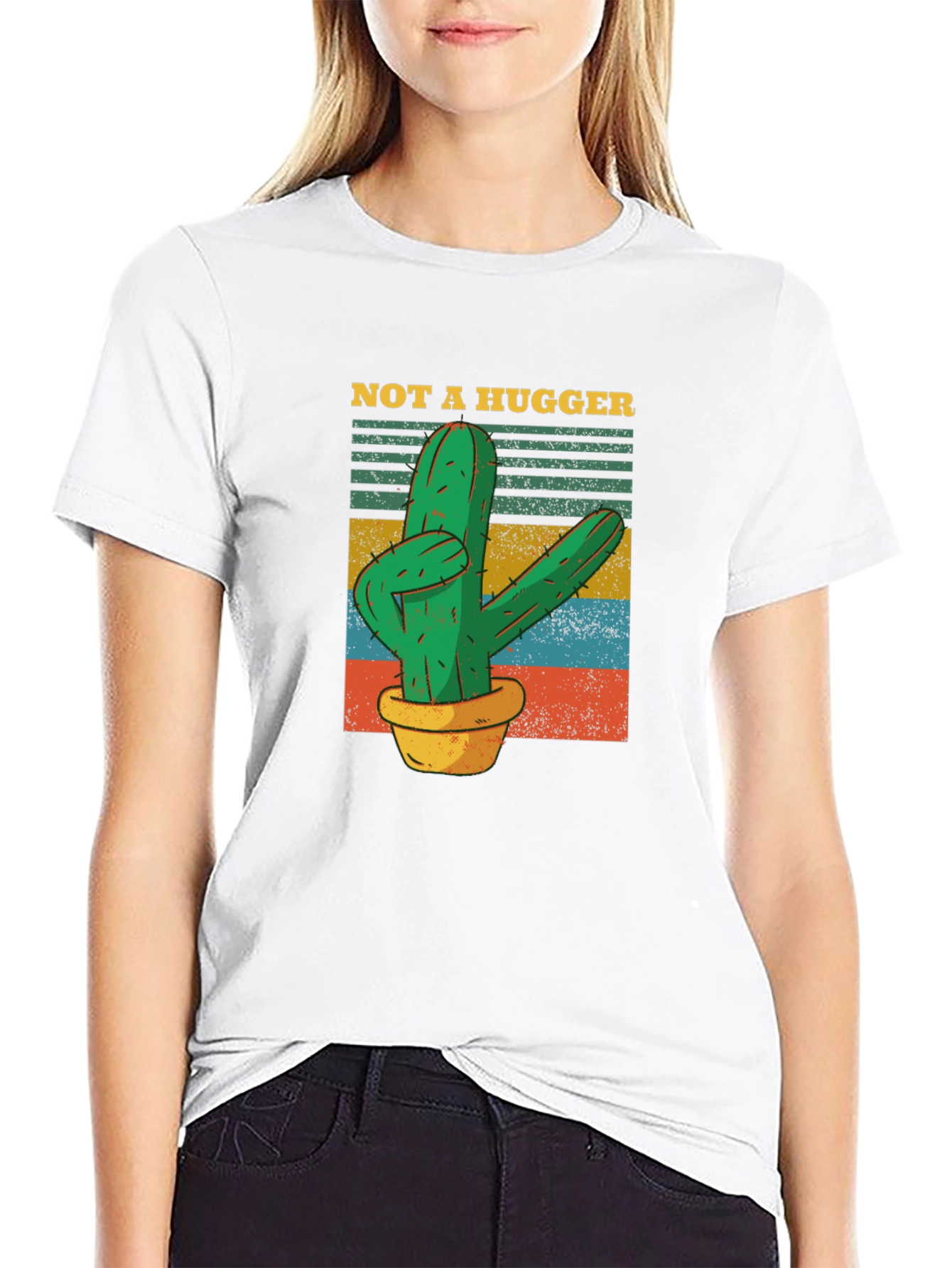 Not A Hugger Cactus Graphic T-Shirt