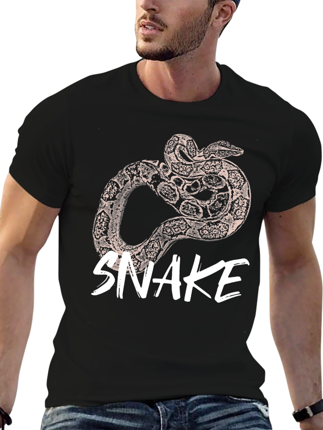 Mens Snake Graphic Print Black T-Shirt