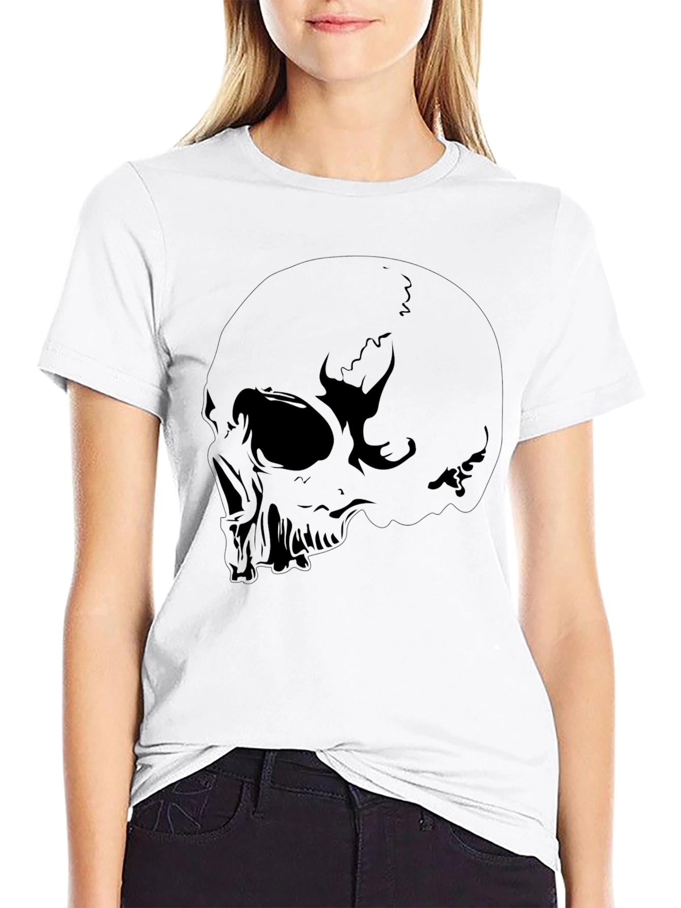 Skull Graphic Tee - Black Cotton Casual Shirt