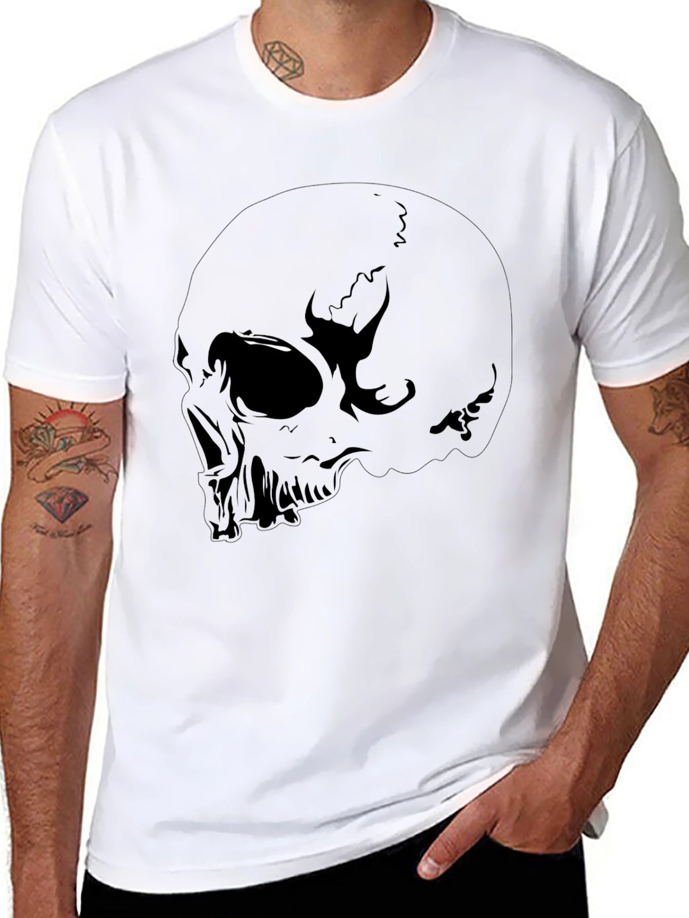 Skull Graphic Tee - Black Cotton Casual Shirt