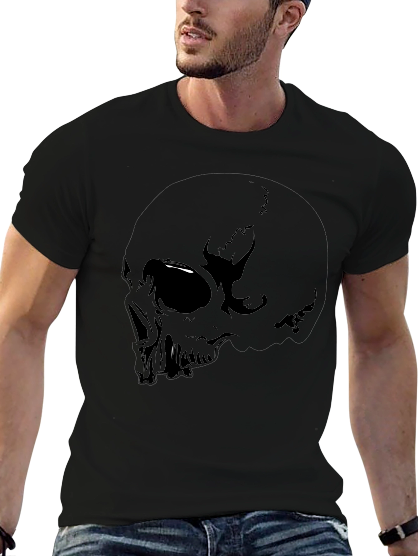 Skull Graphic Tee - Black Cotton Casual Shirt