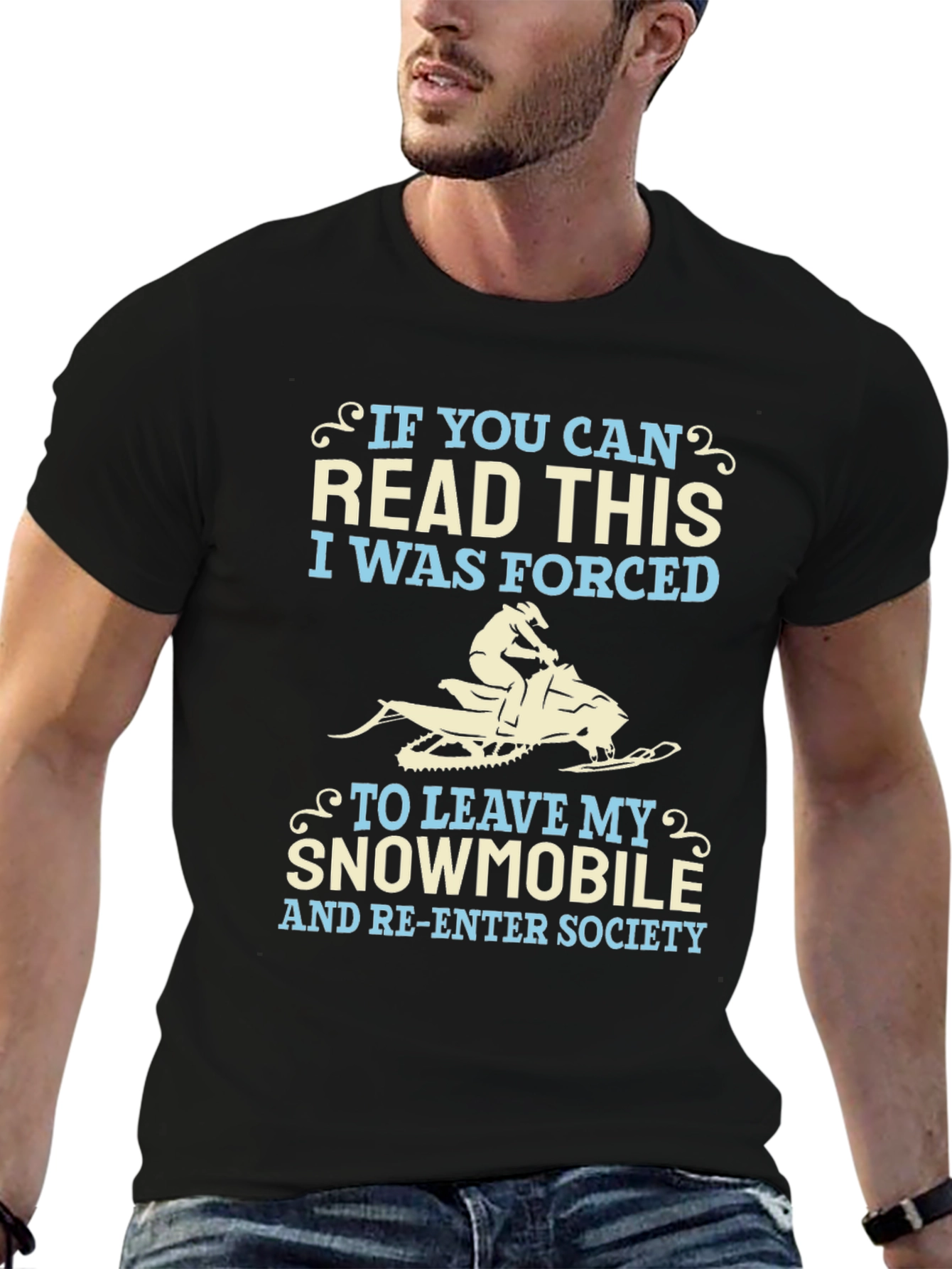 Funny Snowmobile T-Shirt - Forced to Re-Enter Society