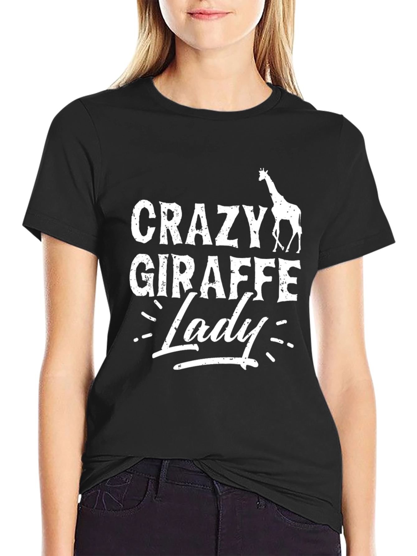 Crazy Giraffe Lady T-Shirt - Novelty Graphic Tee
