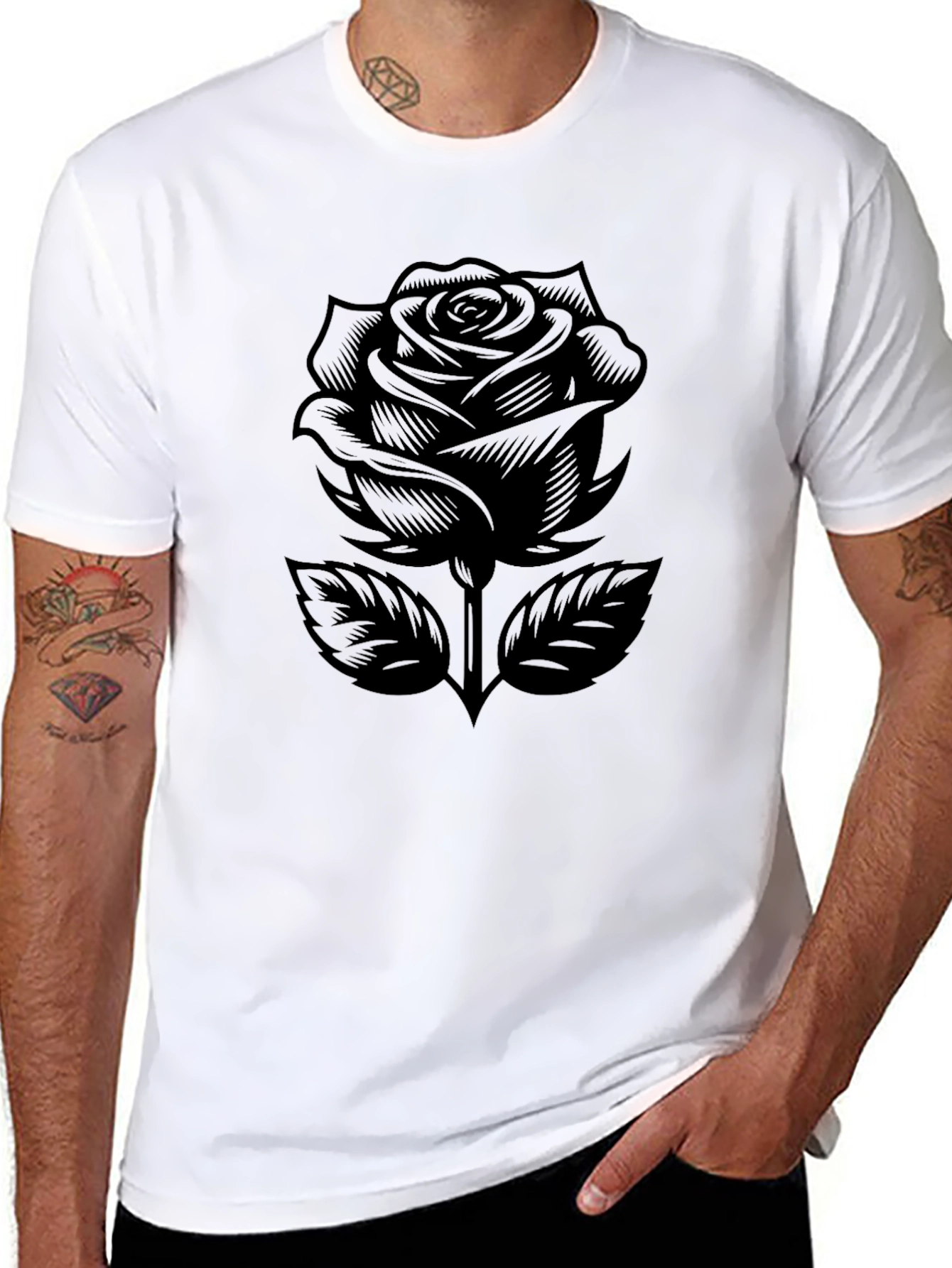 Black Rose Graphic Tee - Modern Floral Design