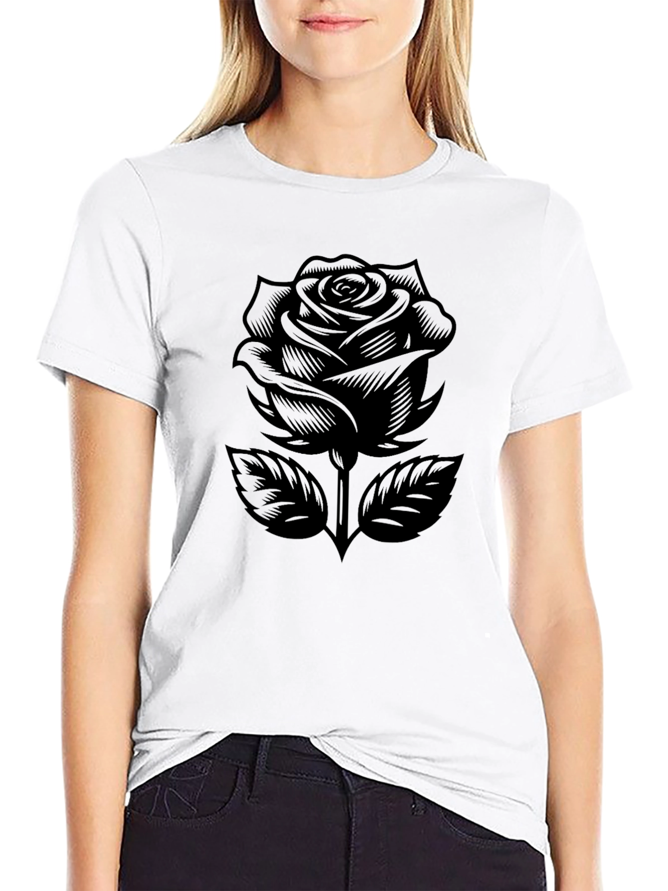 Black Rose Graphic Tee - Modern Floral Design