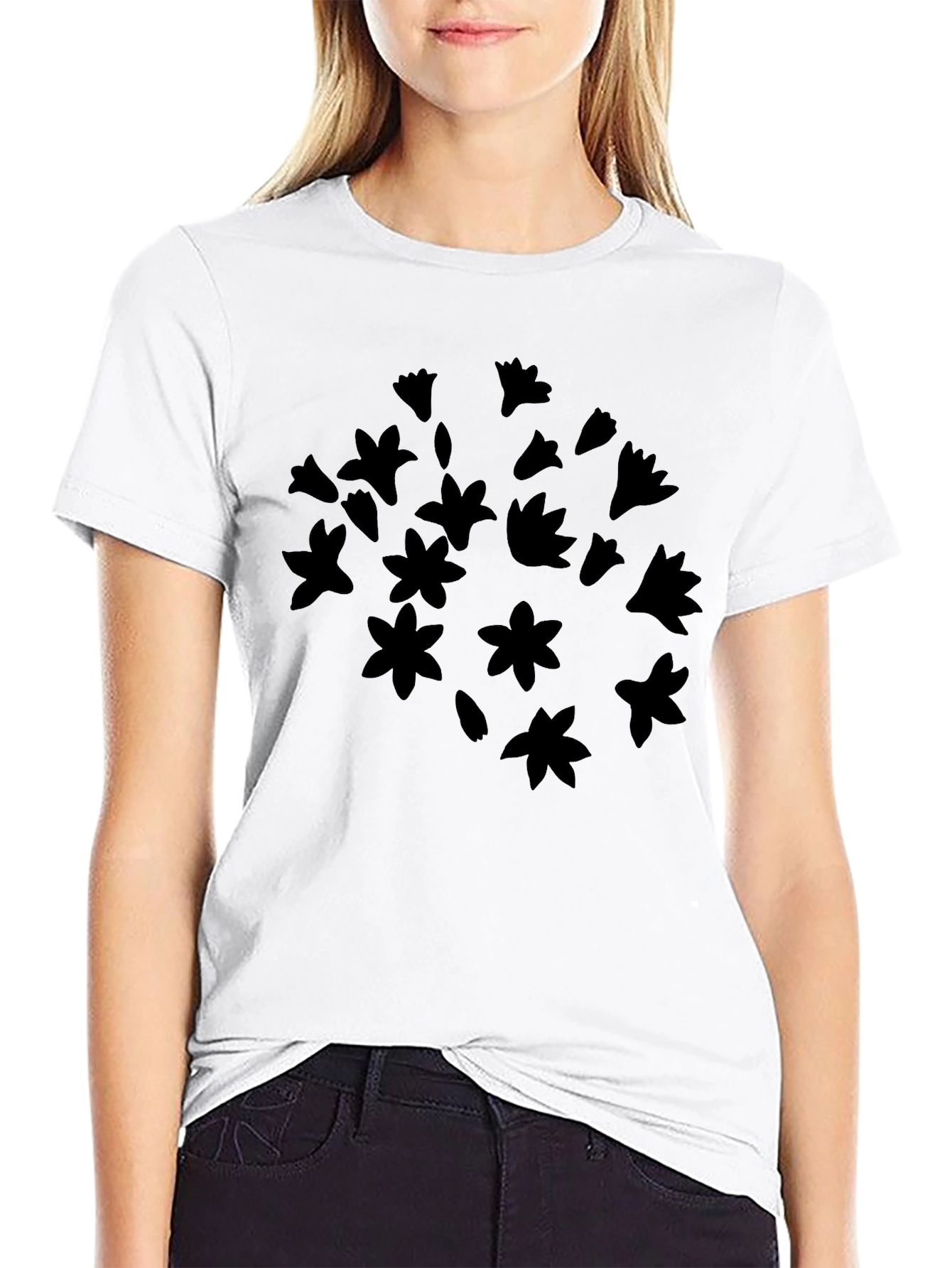 Floral Silhouette Black T-Shirt