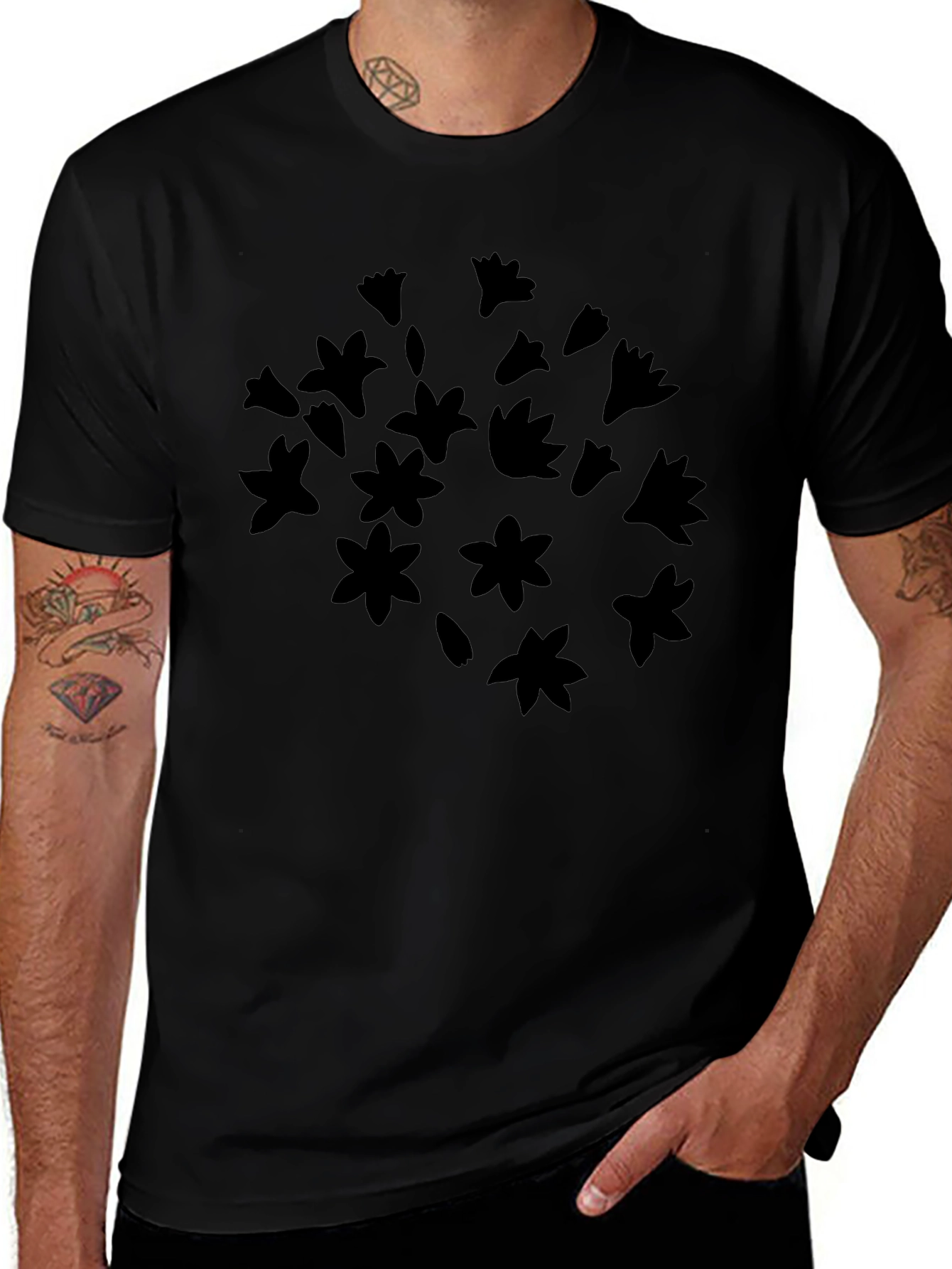 Floral Silhouette Black T-Shirt