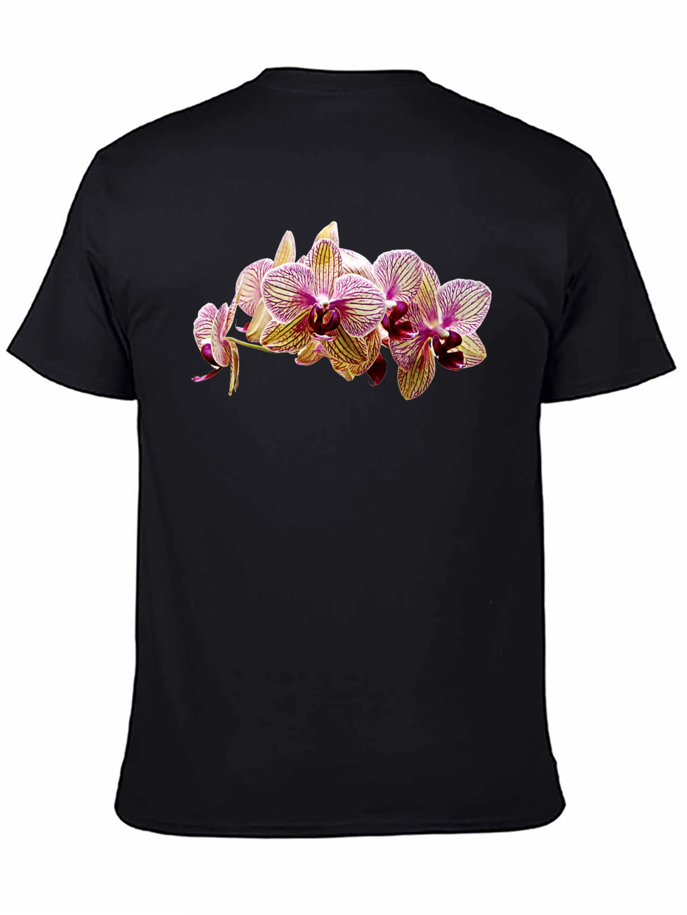Floral Orchid Print Black T-Shirt