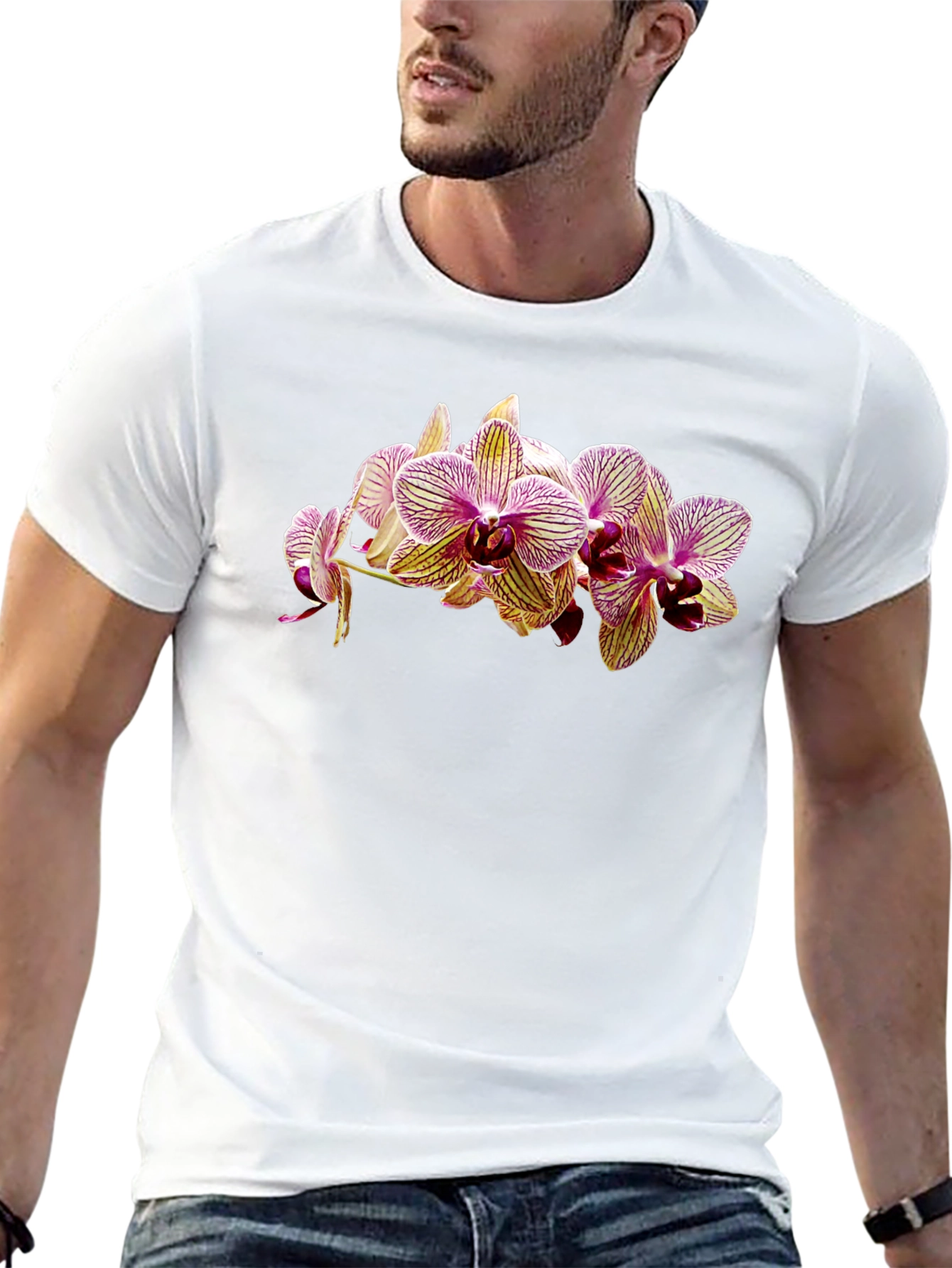 Floral Orchid Print Black T-Shirt