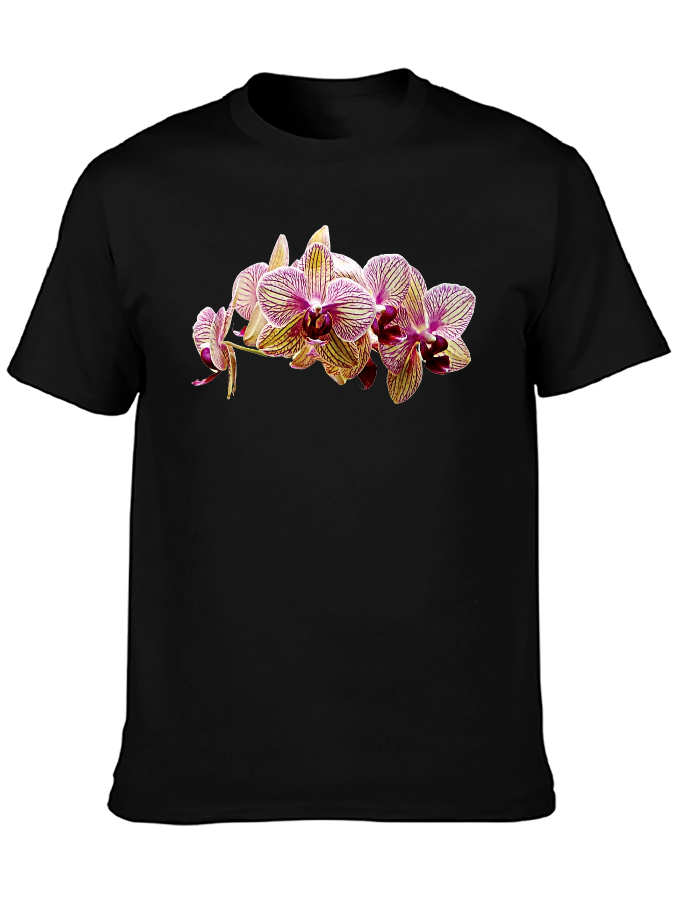 Floral Orchid Print Black T-Shirt