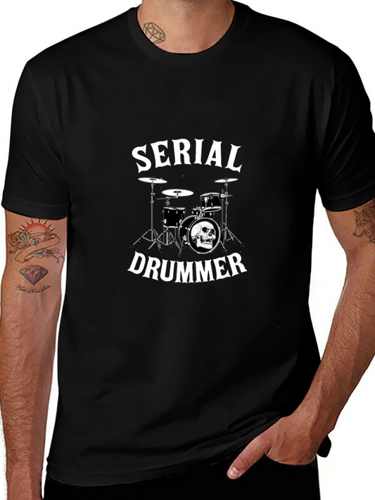 Serial Drummer Graphic T-Shirt - Black Cotton Tee