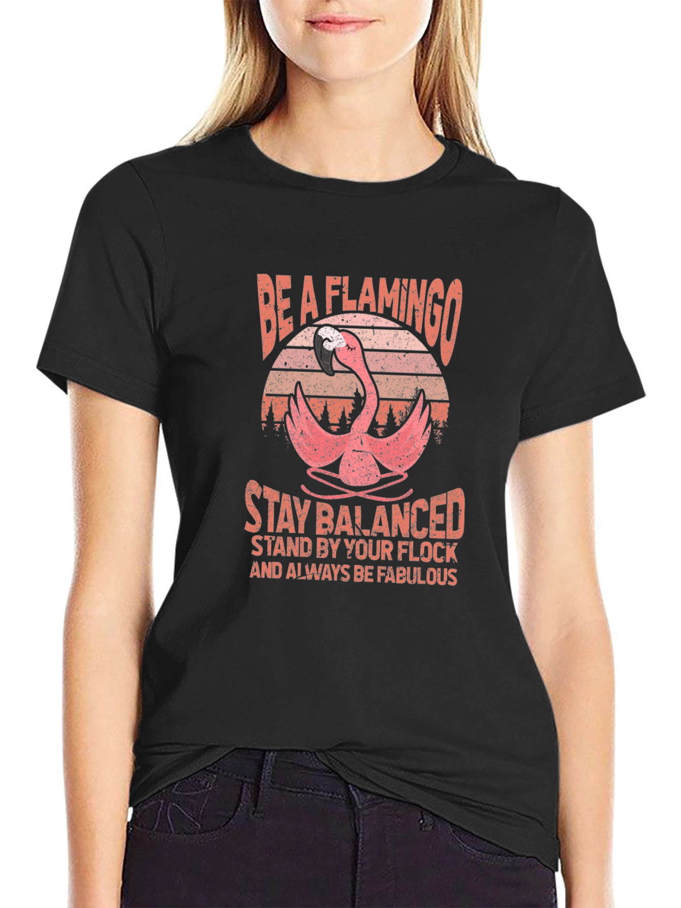 Be a Flamingo Black Graphic Tee
