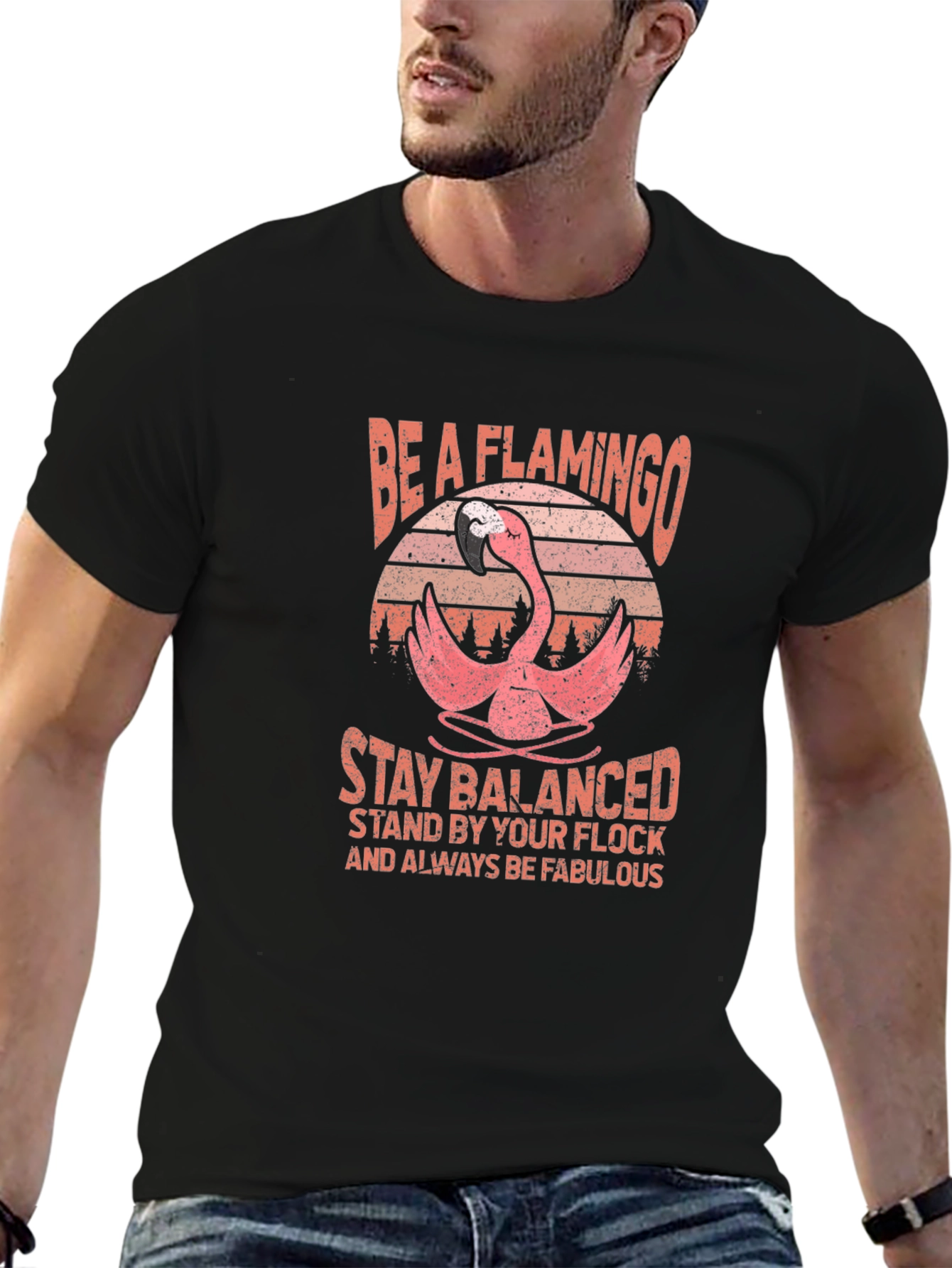 Be a Flamingo Black Graphic Tee