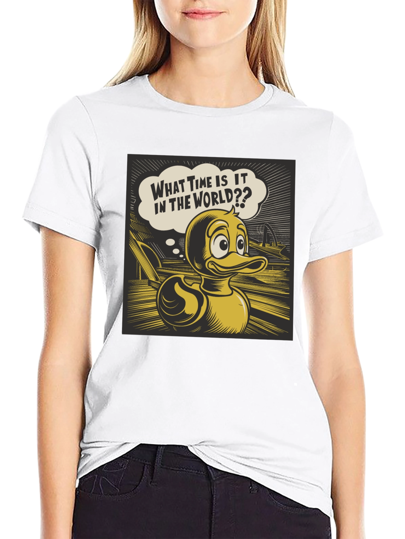 Duck Cartoon Black T-Shirt