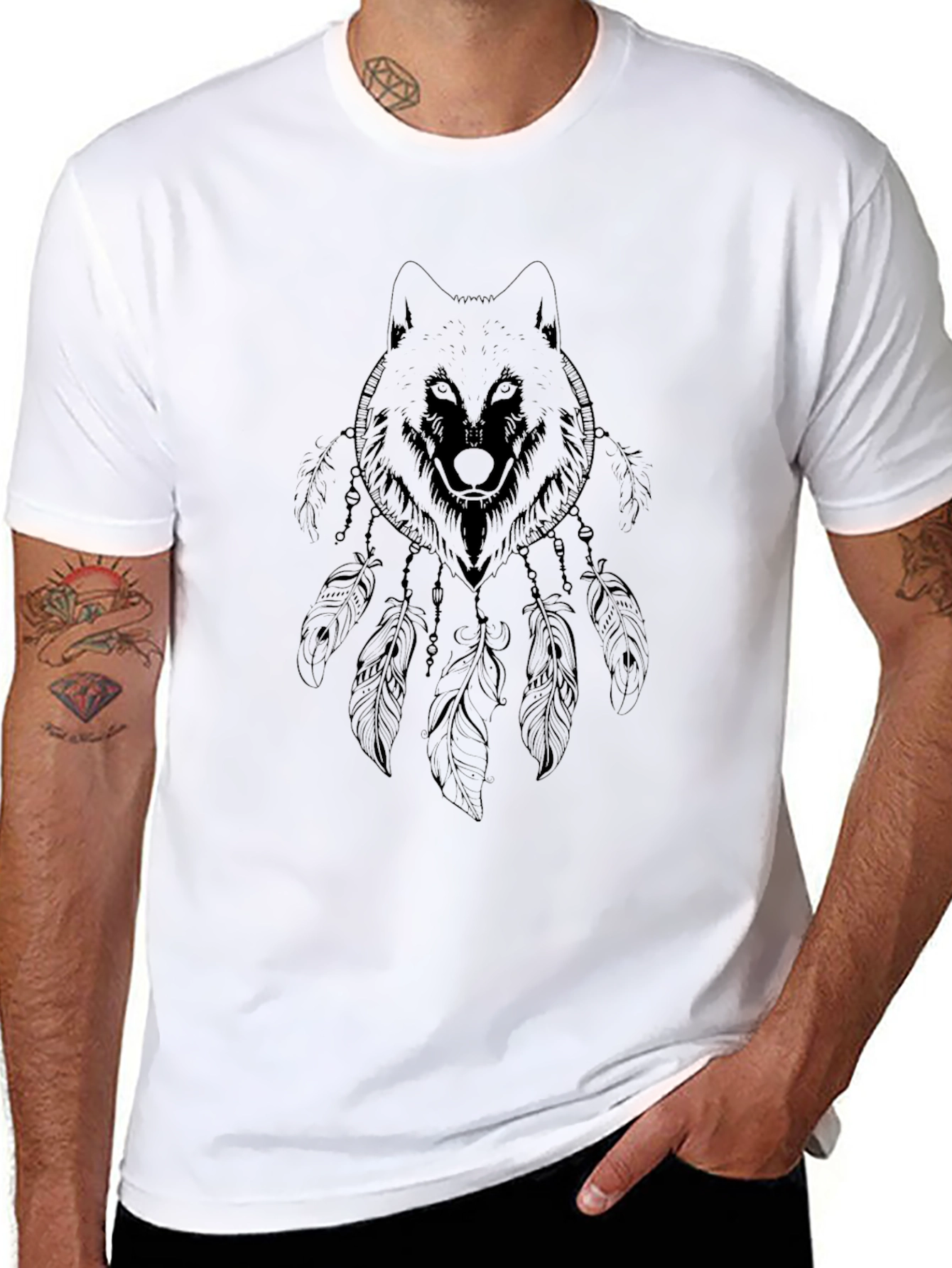 Black Wolf Dreamcatcher Graphic Tee
