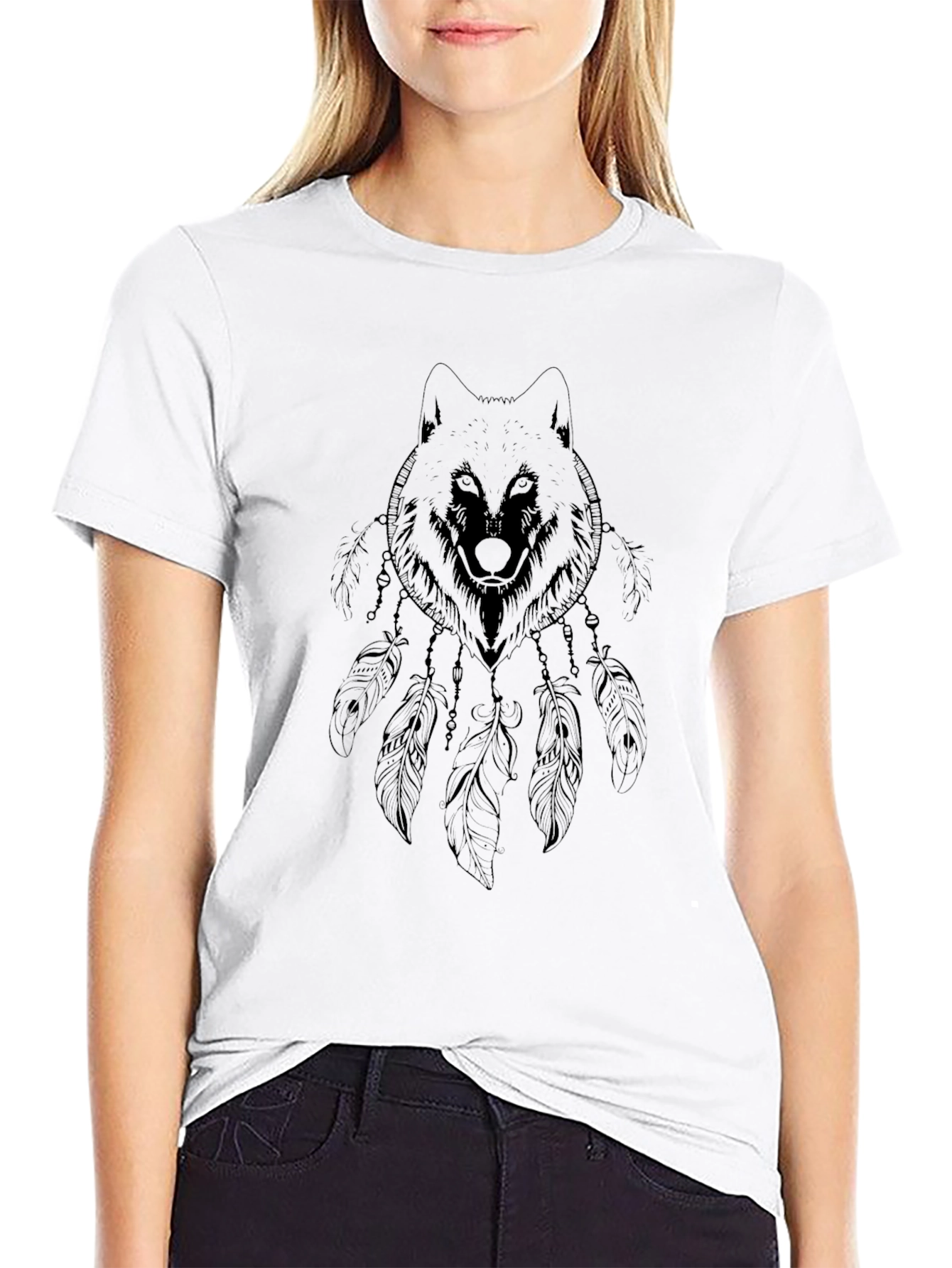 Black Wolf Dreamcatcher Graphic Tee
