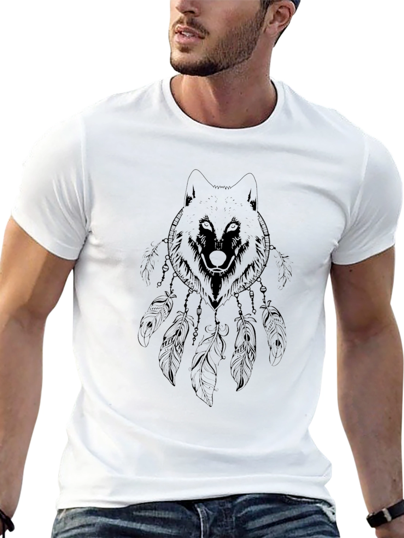 Black Wolf Dreamcatcher Graphic Tee