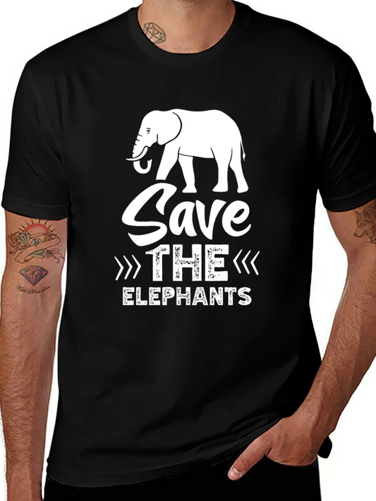 Save the Elephants Graphic Tee - Black Cotton Casual T-Shirt