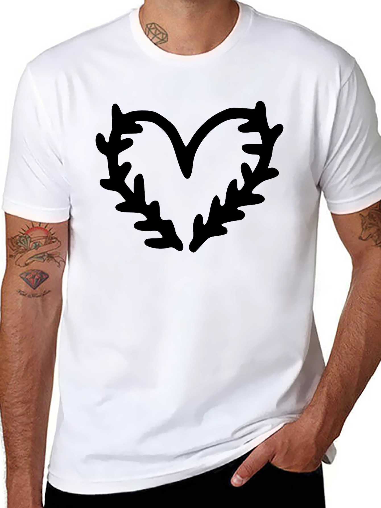 Unique Heart Fern Graphic Black T-Shirt