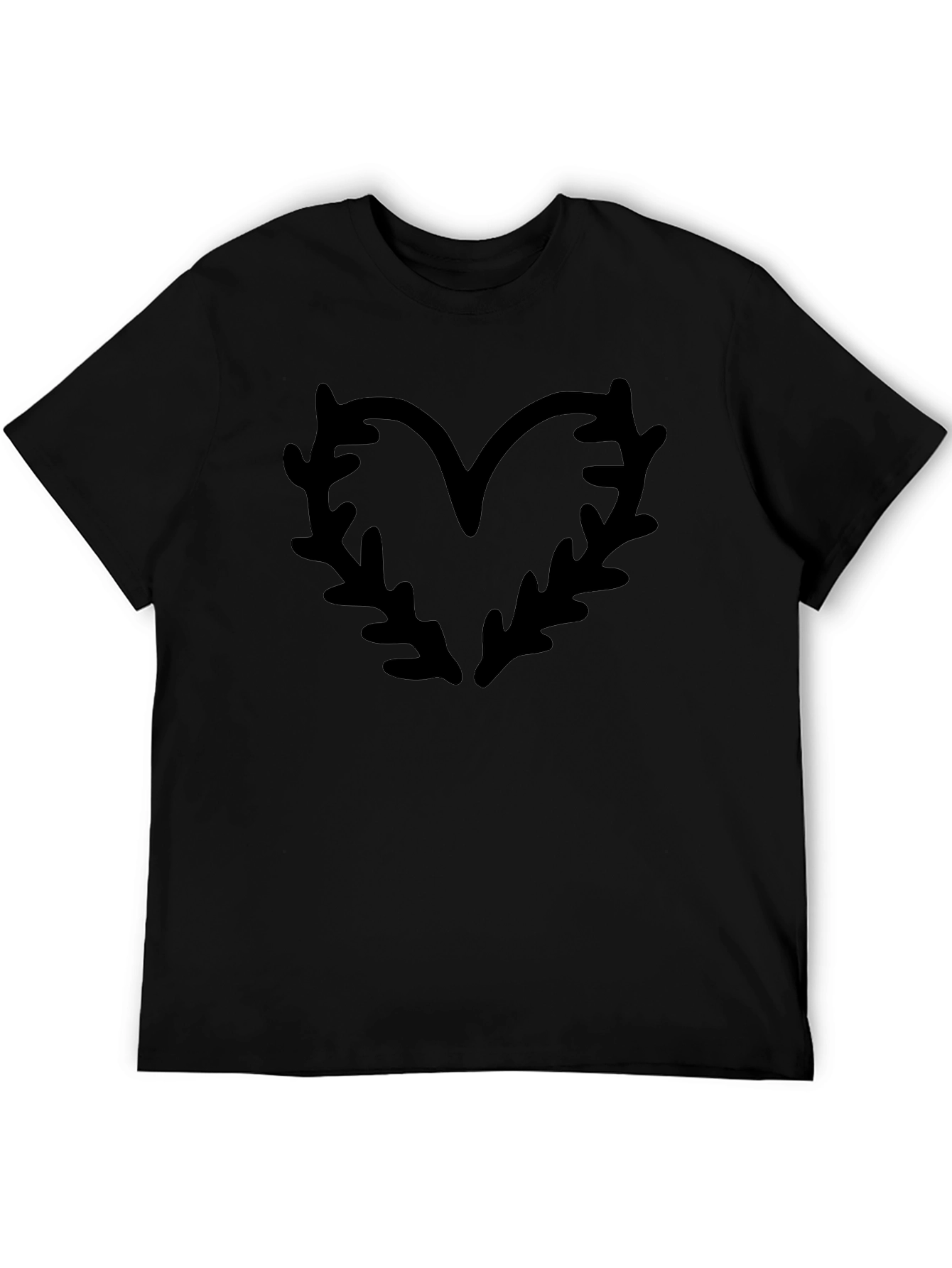 Unique Heart Fern Graphic Black T-Shirt