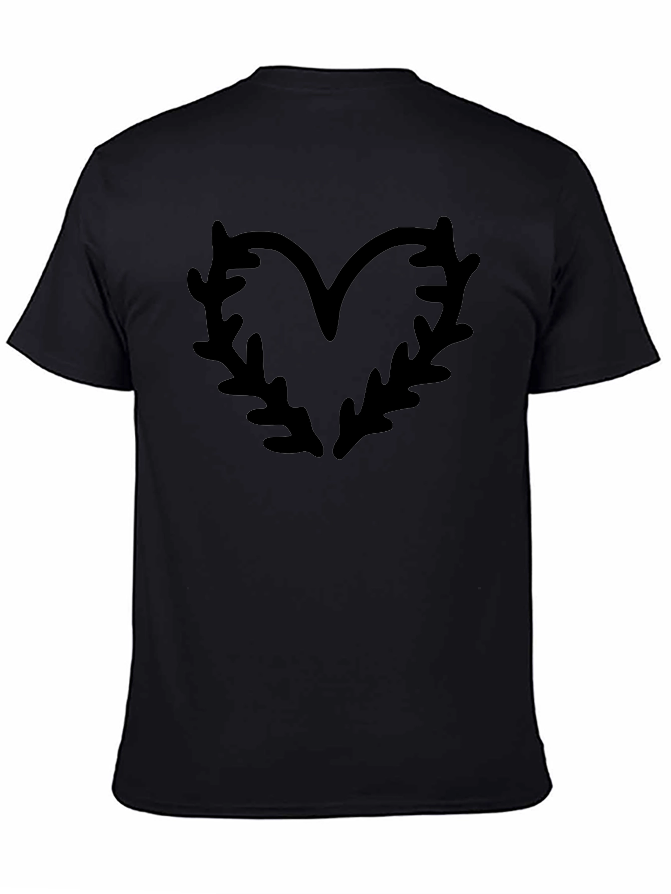 Unique Heart Fern Graphic Black T-Shirt