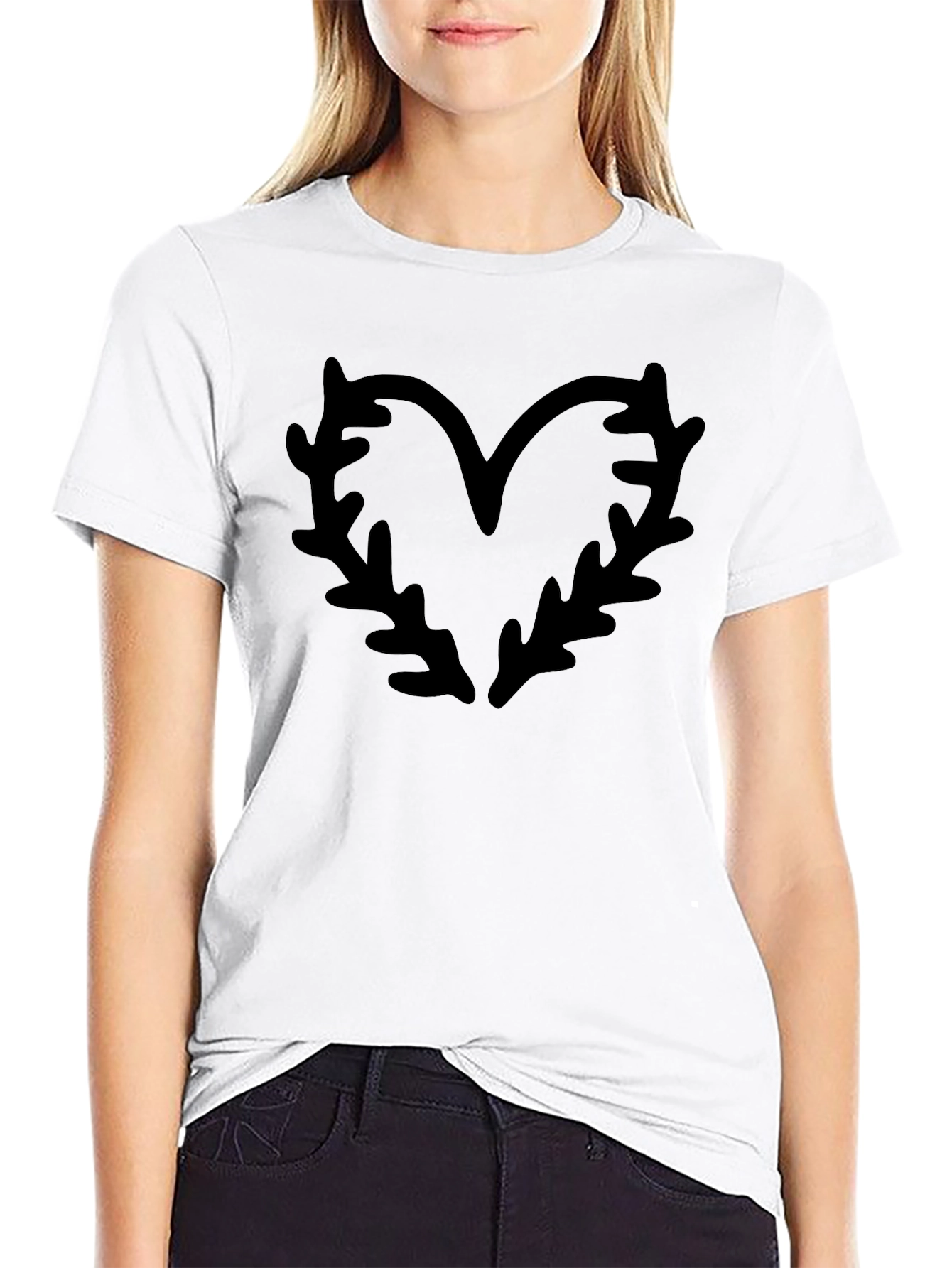 Unique Heart Fern Graphic Black T-Shirt