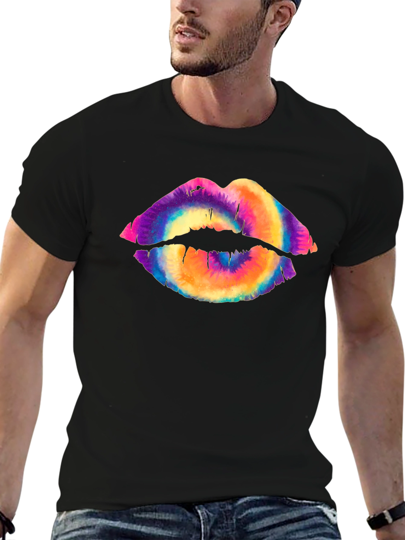 Tie Dye Lips Graphic Tee - Unisex Black T-Shirt