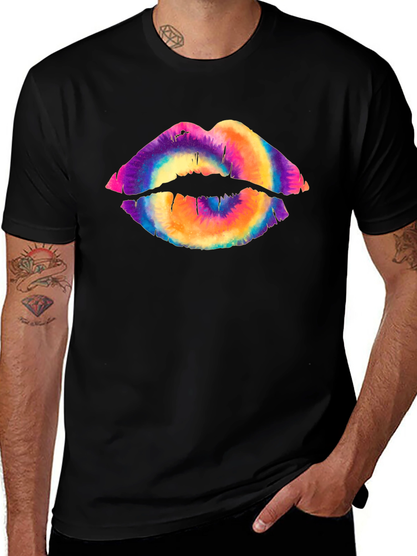 Tie Dye Lips Graphic Tee - Unisex Black T-Shirt