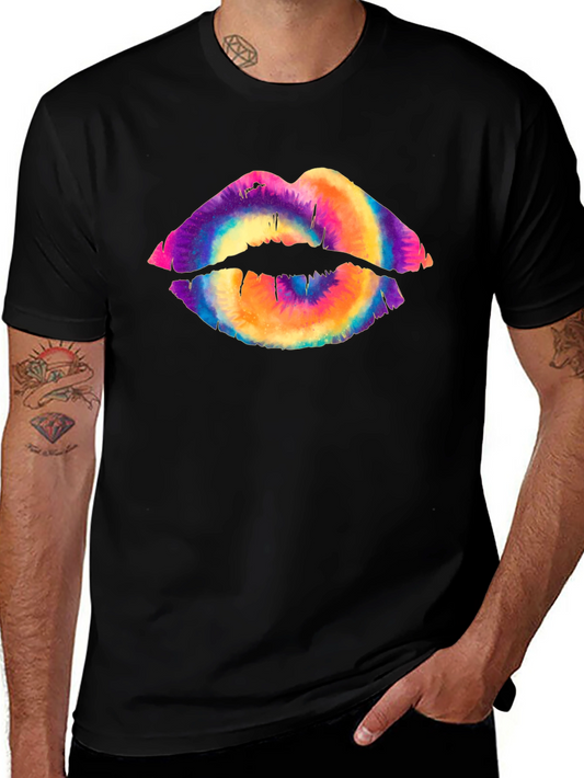 Tie Dye Lips Graphic Tee - Unisex Black T-Shirt