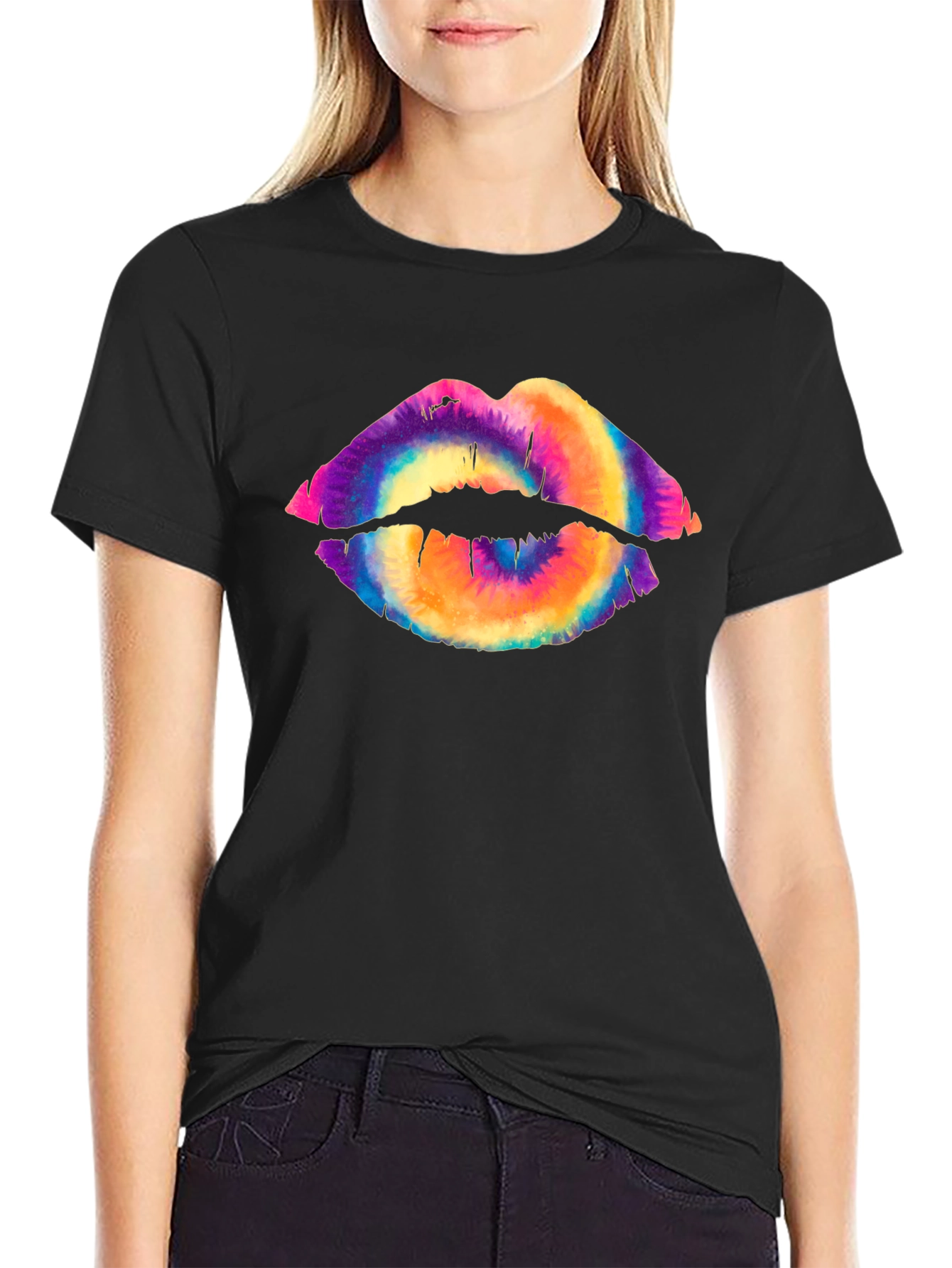 Tie Dye Lips Graphic Tee - Unisex Black T-Shirt