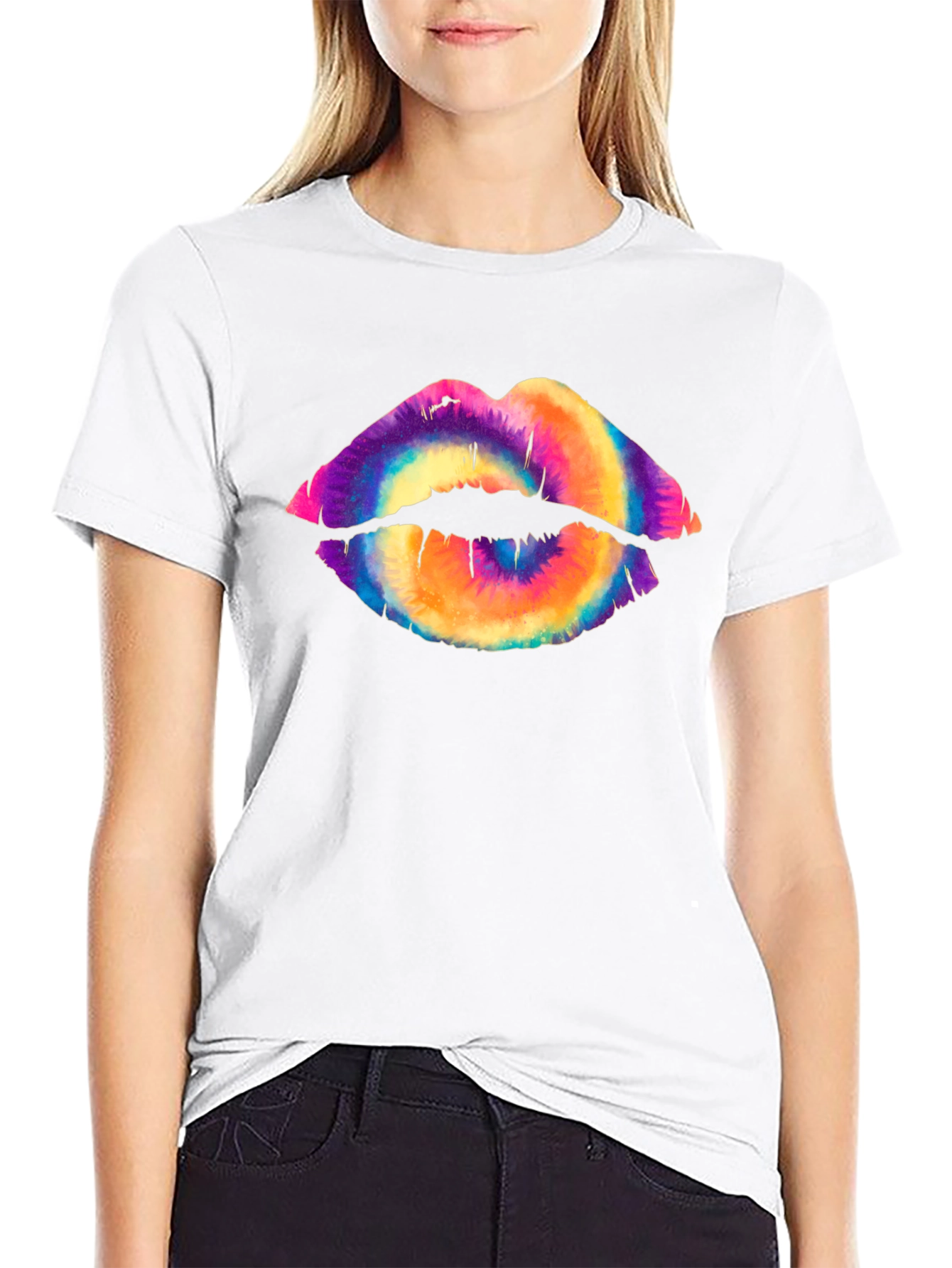 Tie Dye Lips Graphic Tee - Unisex Black T-Shirt