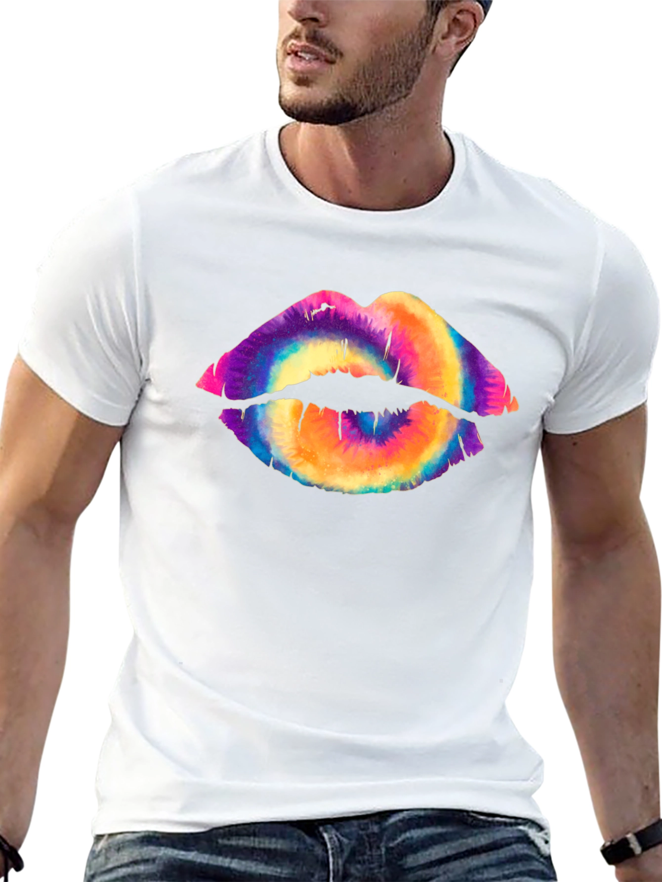 Tie Dye Lips Graphic Tee - Unisex Black T-Shirt
