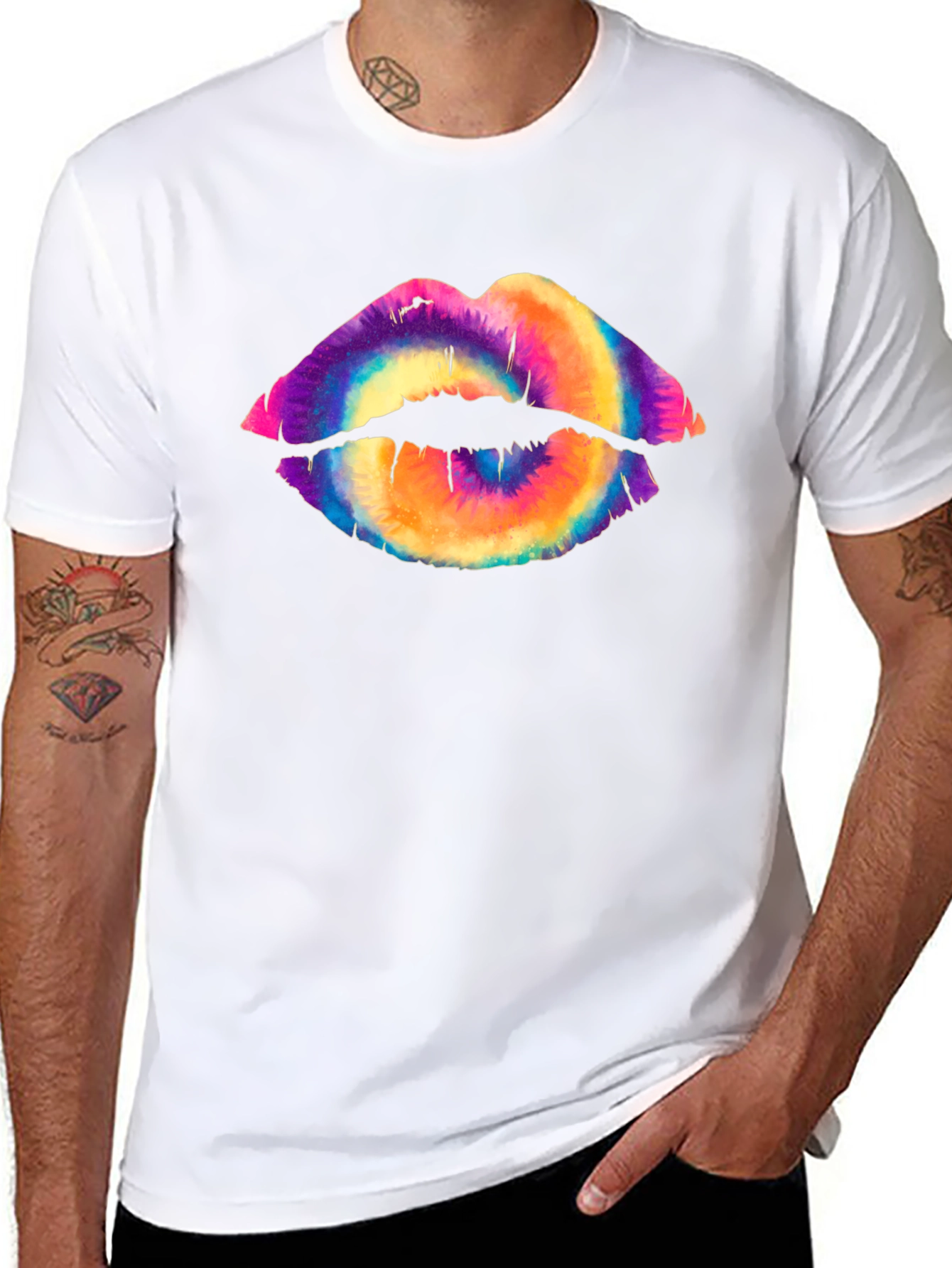 Tie Dye Lips Graphic Tee - Unisex Black T-Shirt