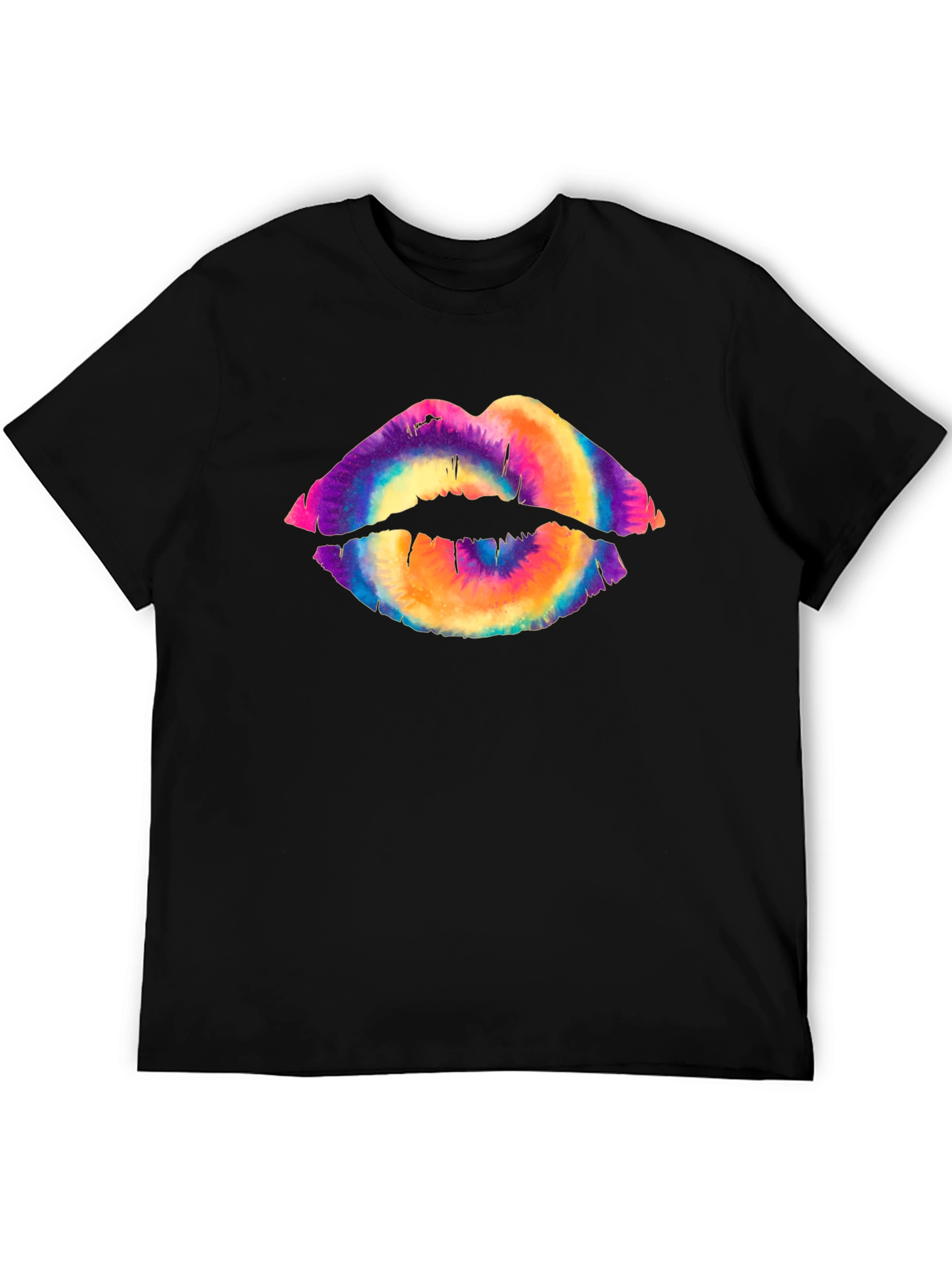 Tie Dye Lips Graphic Tee - Unisex Black T-Shirt