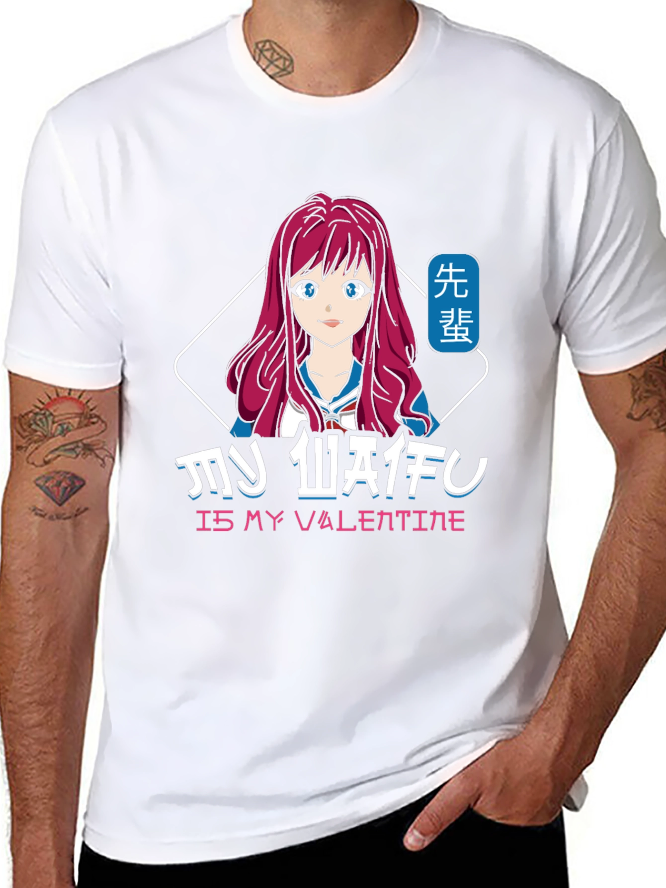 My Waifu is My Valentine Anime Style Black T-Shirt