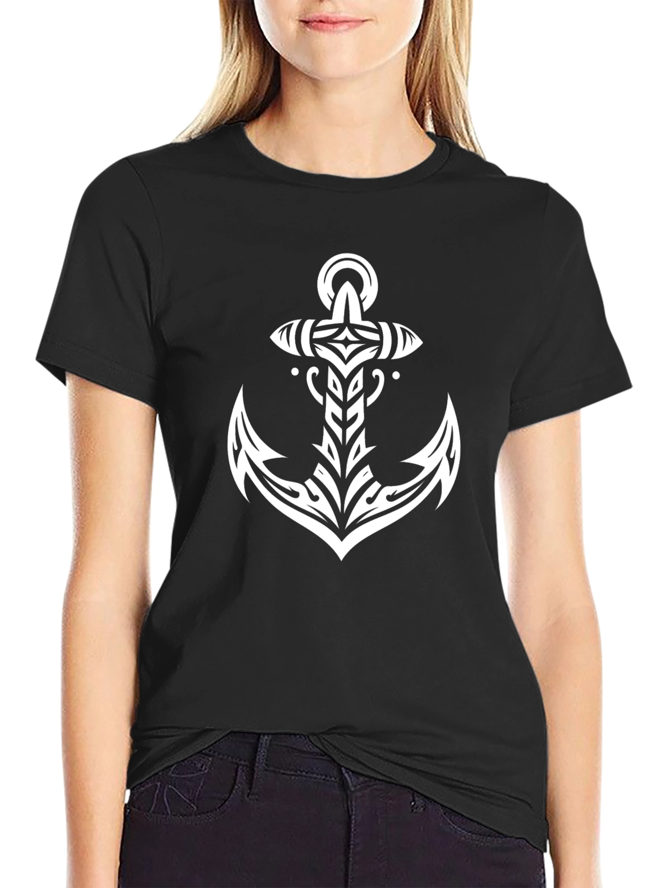 Tribal Anchor Graphic Tee - Modern Nautical Style