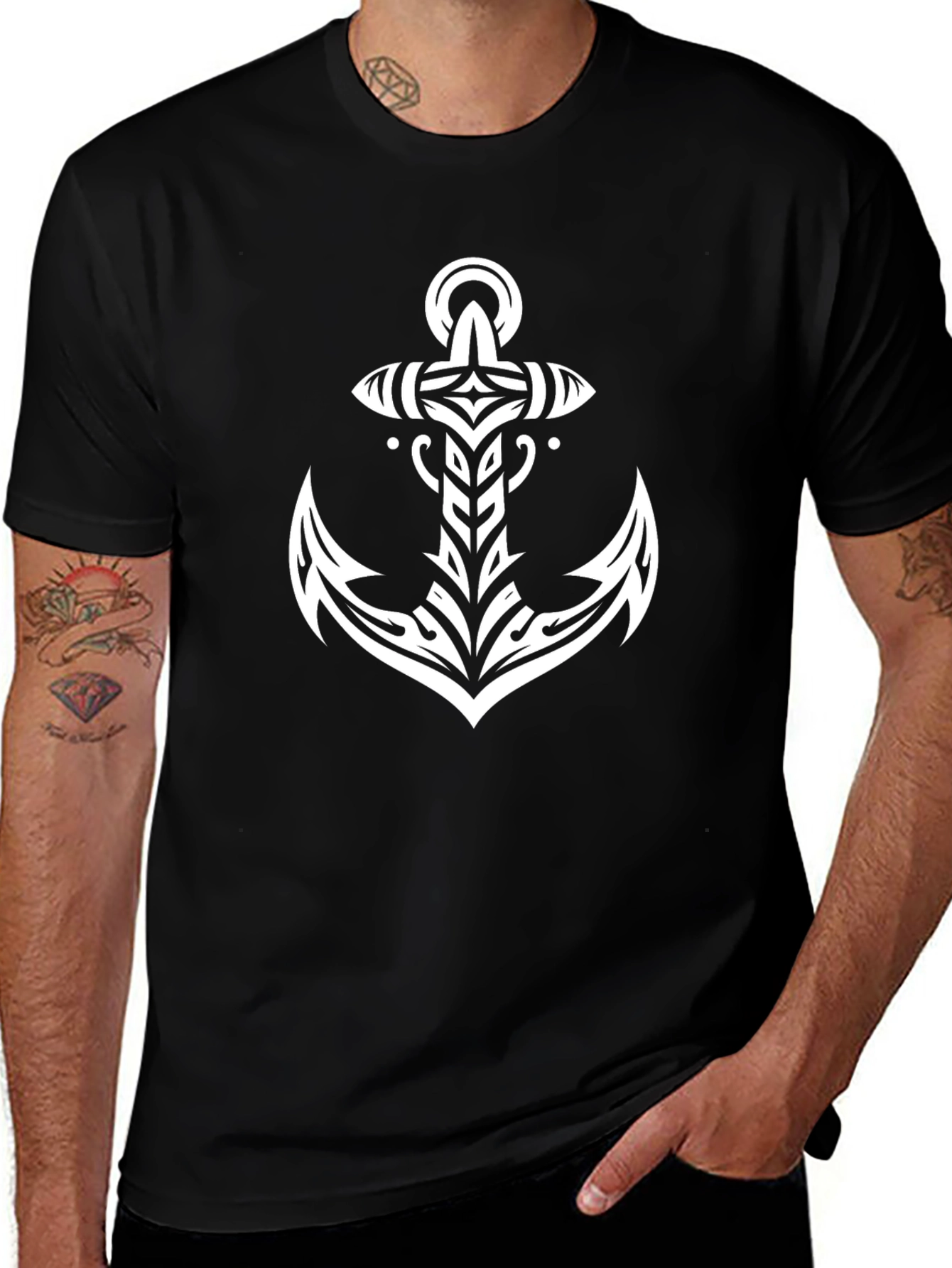 Tribal Anchor Graphic Tee - Modern Nautical Style